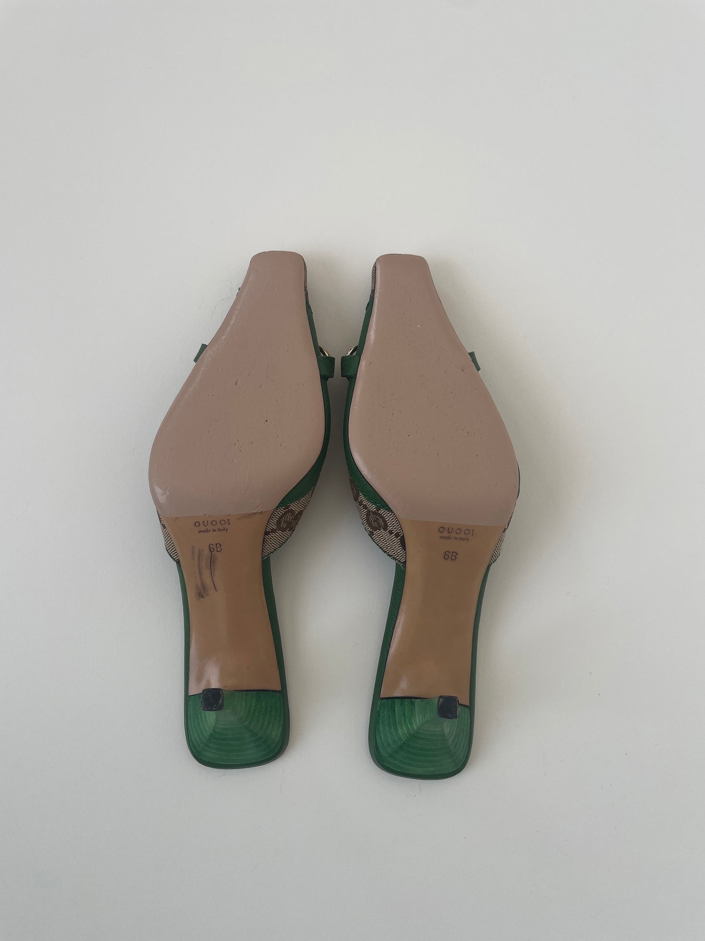 Gucci 2000s green chain & monogram mules (EU 36,5 / US 6)