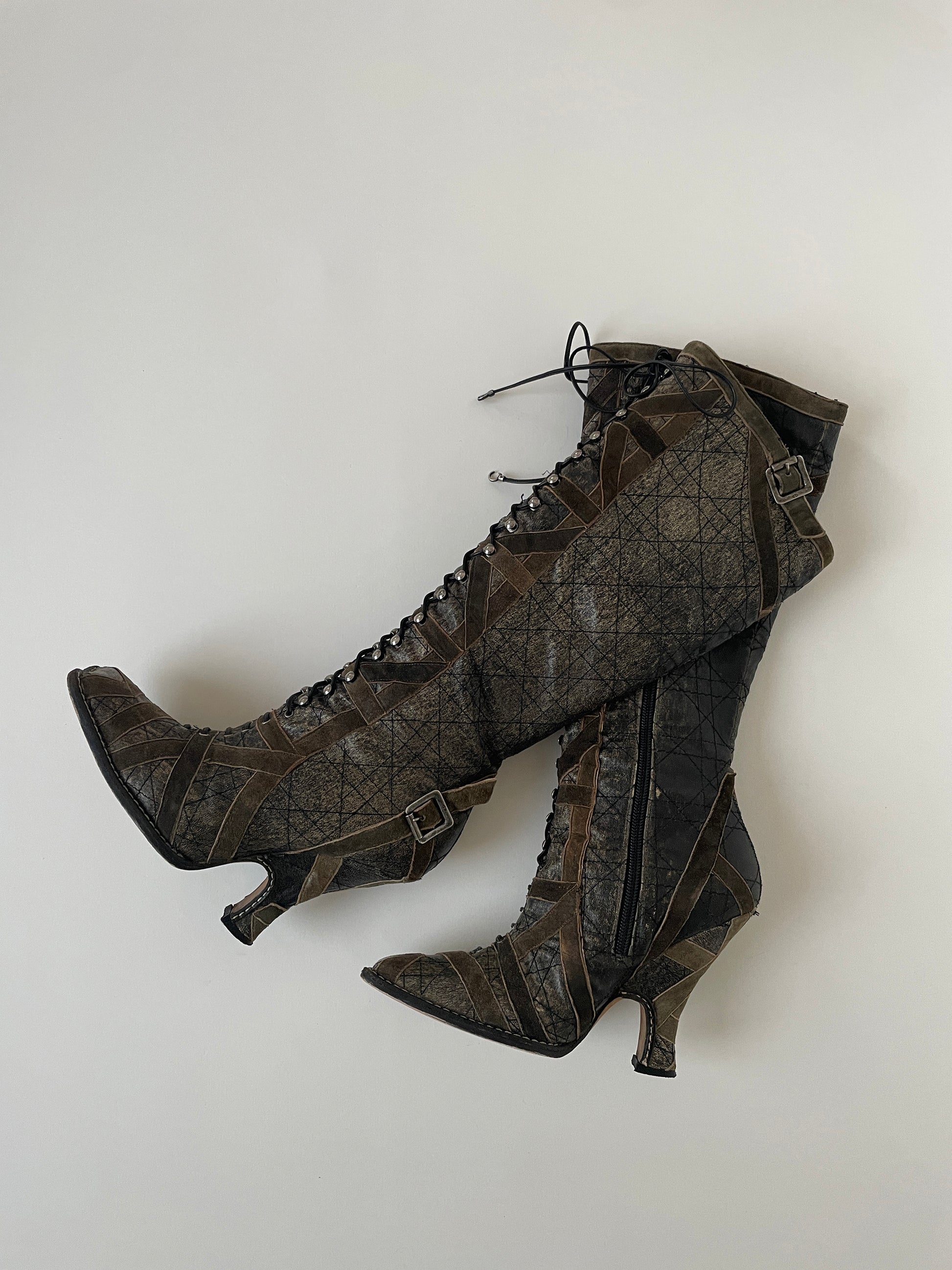 Vintage 2000s Christian Dior by Galliano distressed runway knee high lace boots