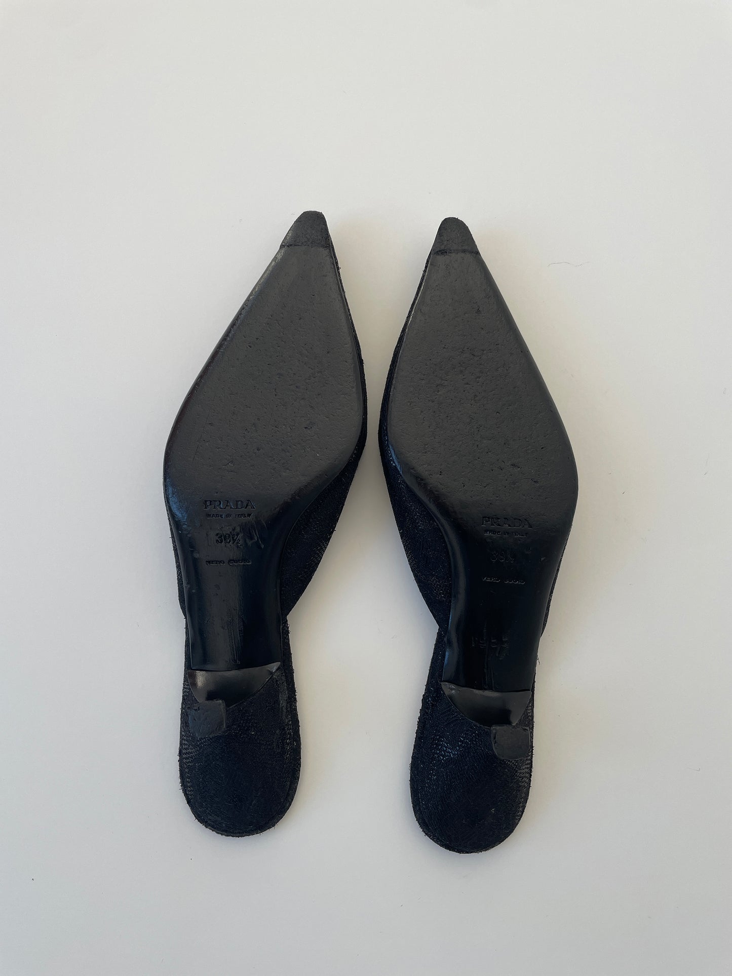 Prada 2000s black brocat kitten heels mules (EU 39,5 / US 9)