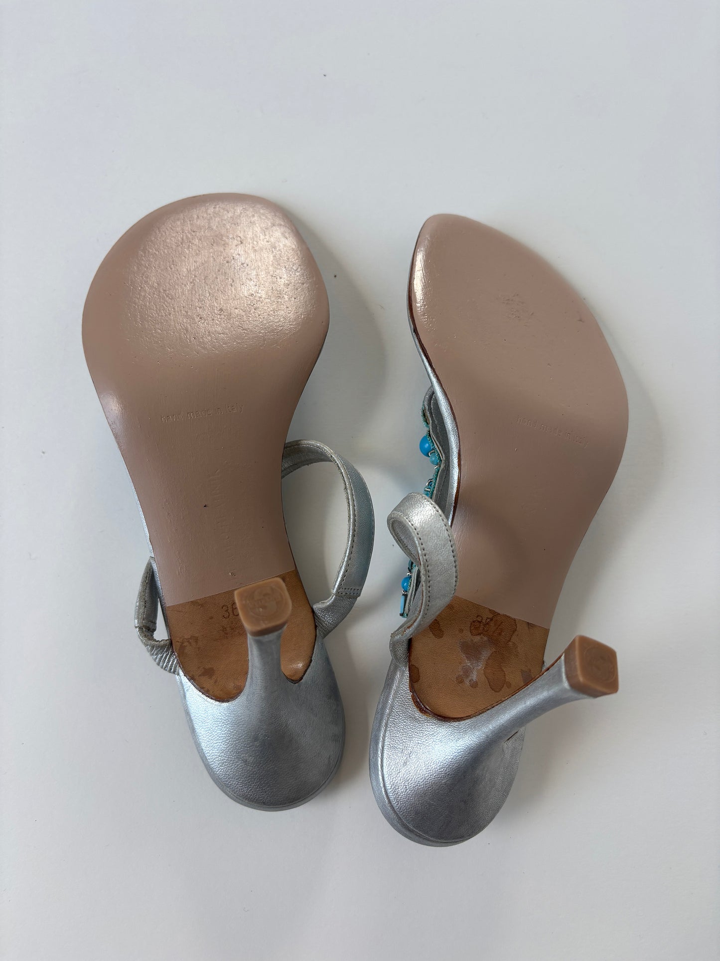 Manolo Blahnik 2000s silver jewelry thong kitten heels (EU 36 / US 5.5)