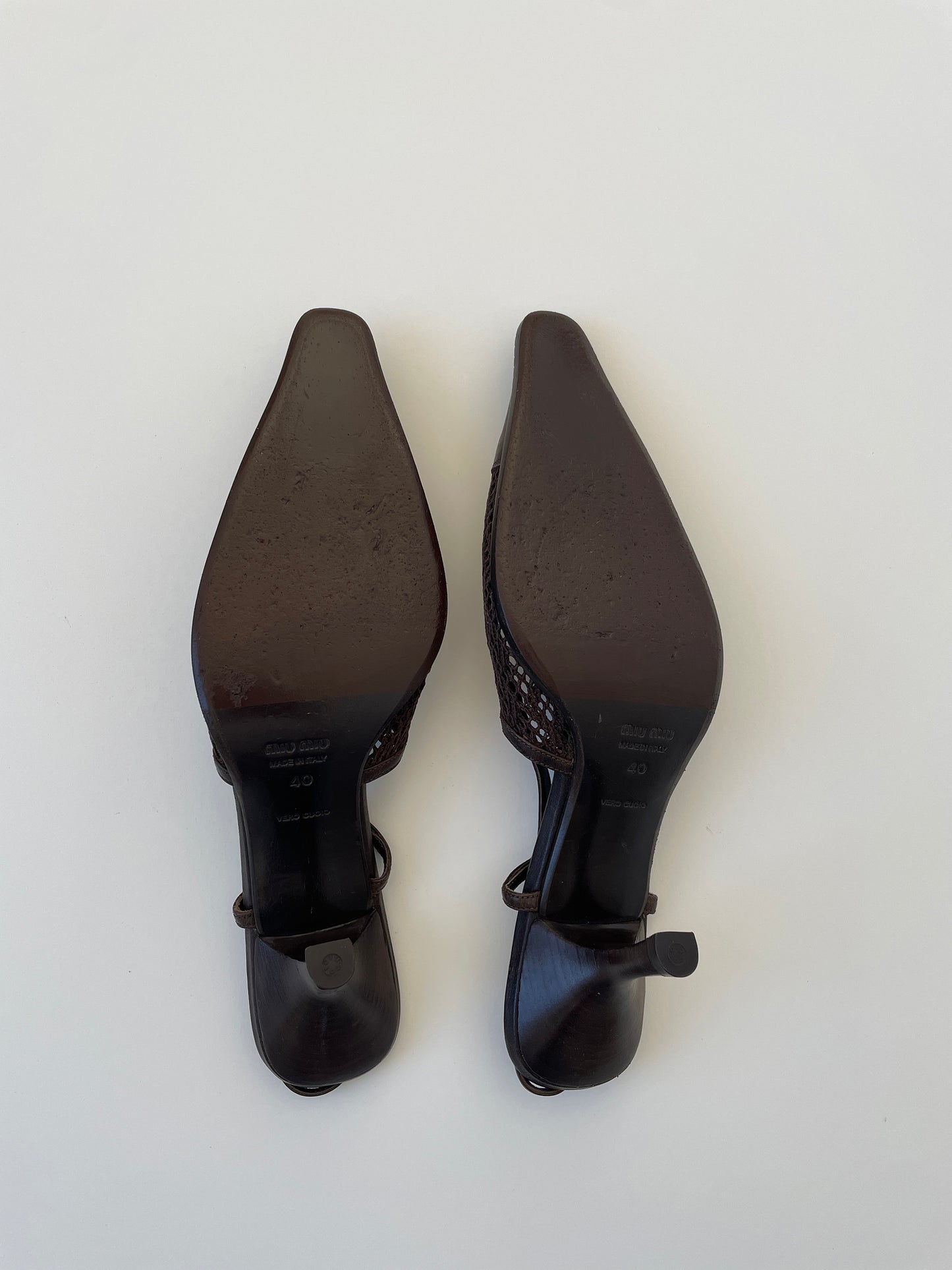 Miu Miu 2000s dark brown western crochet mesh slingbacks (EU 40 / US 9.5)