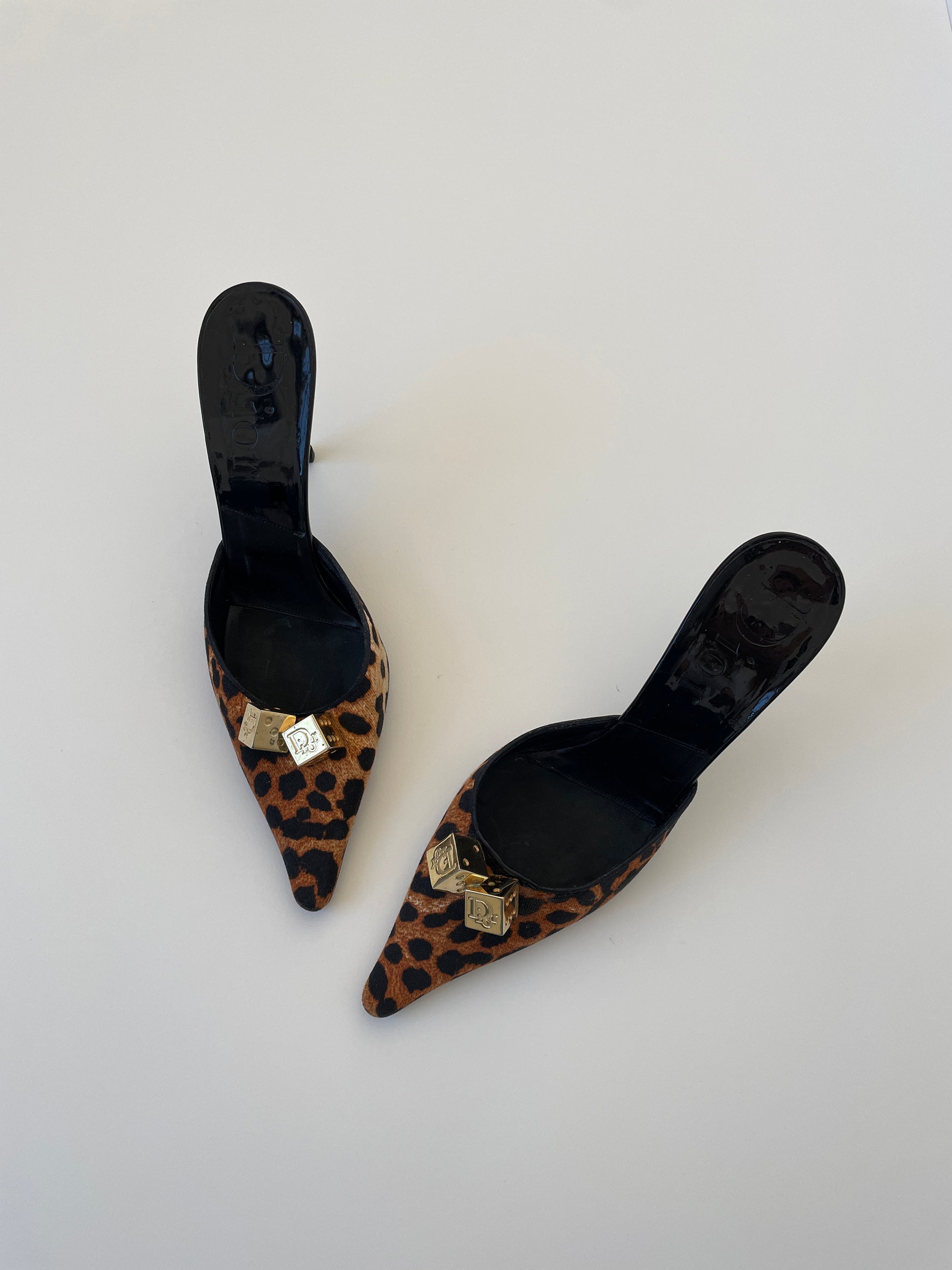 Vintage Christian Dior iconic F/W 2004 by John Galliano cheetah dice mules