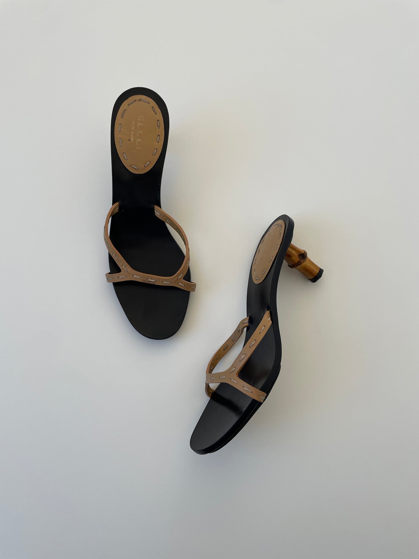 Iconic vintage Gucci by Tom Ford minimalistic black bamboo kitten heels