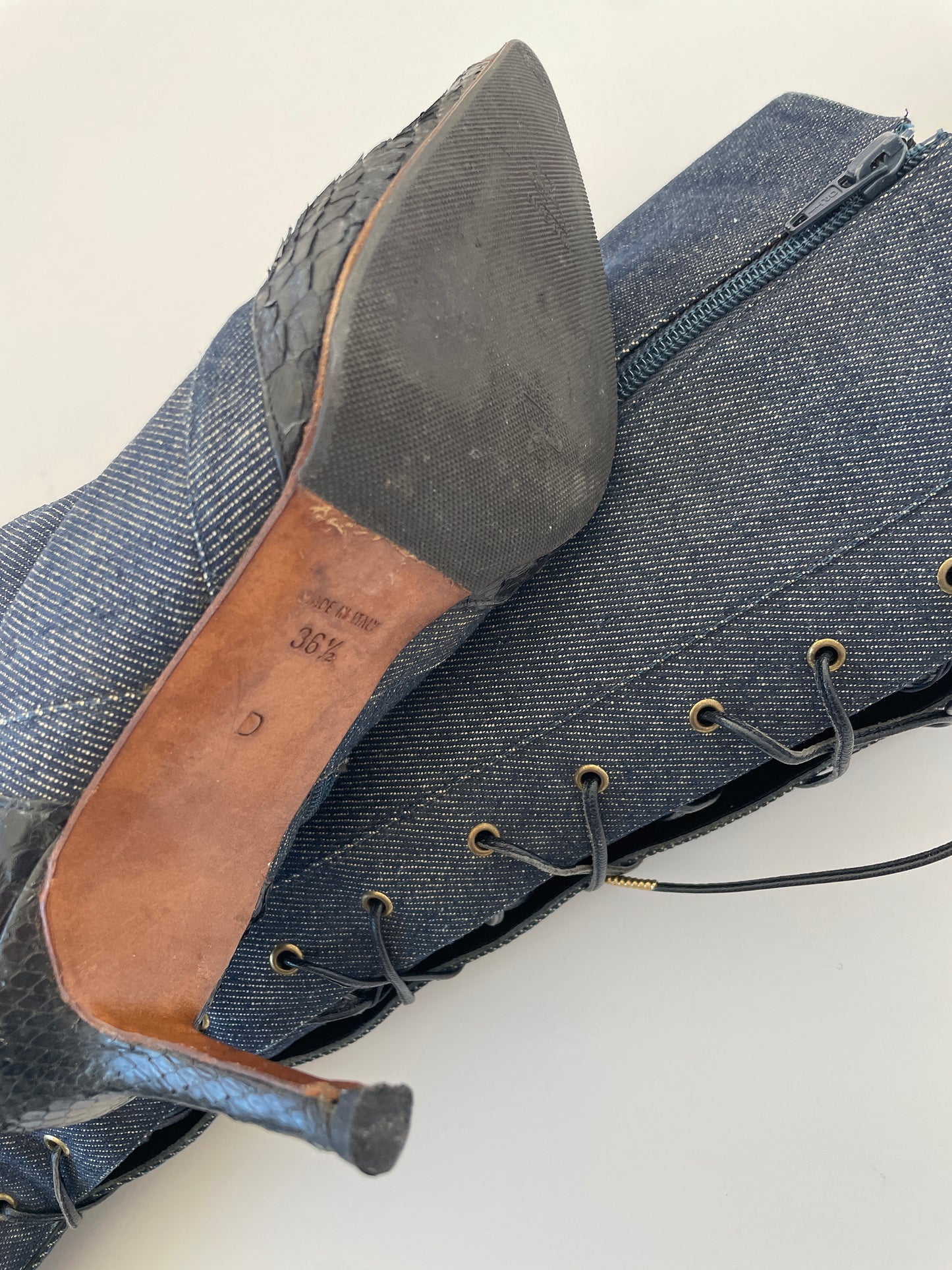 Christian Dior F/W 2000 by John Galliano denim python runway boots (EU 36,5 / US 6)