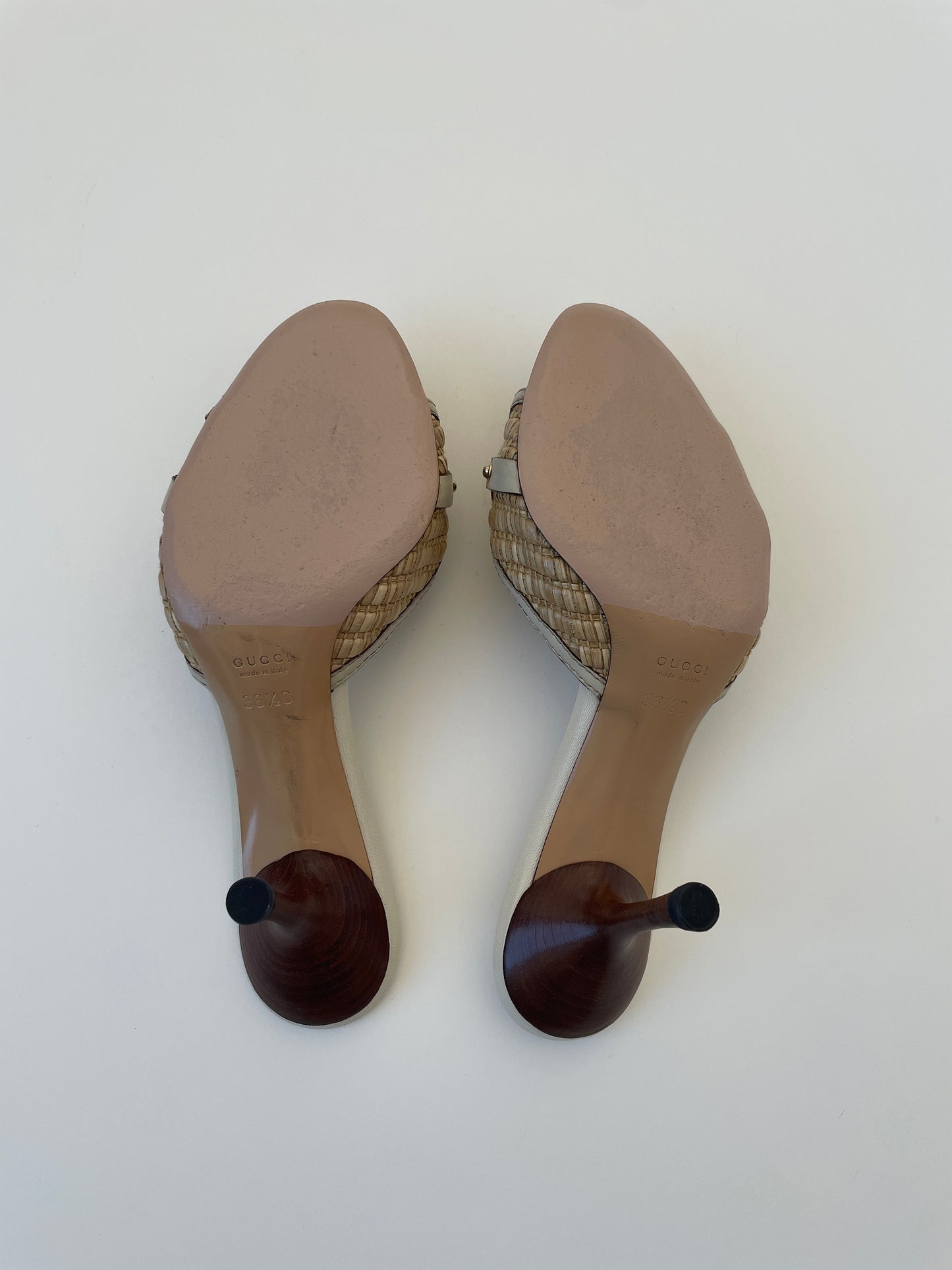 Gucci by Tom Ford raffia white bamboo monogram horsebit heels (EU 36,5 / US 6)