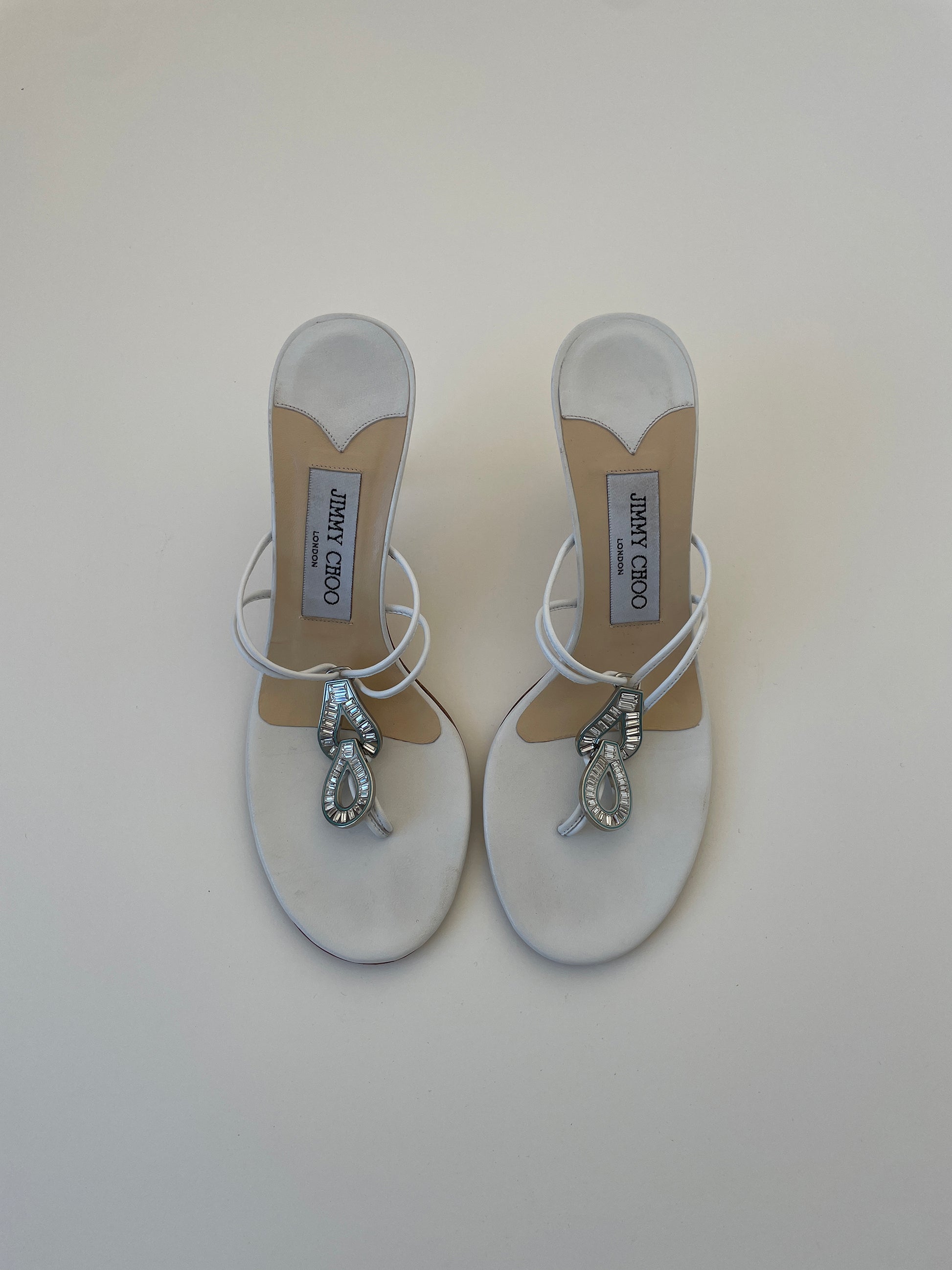 Vintage Jimmy Choo 2000s white skinny thong kitten heels