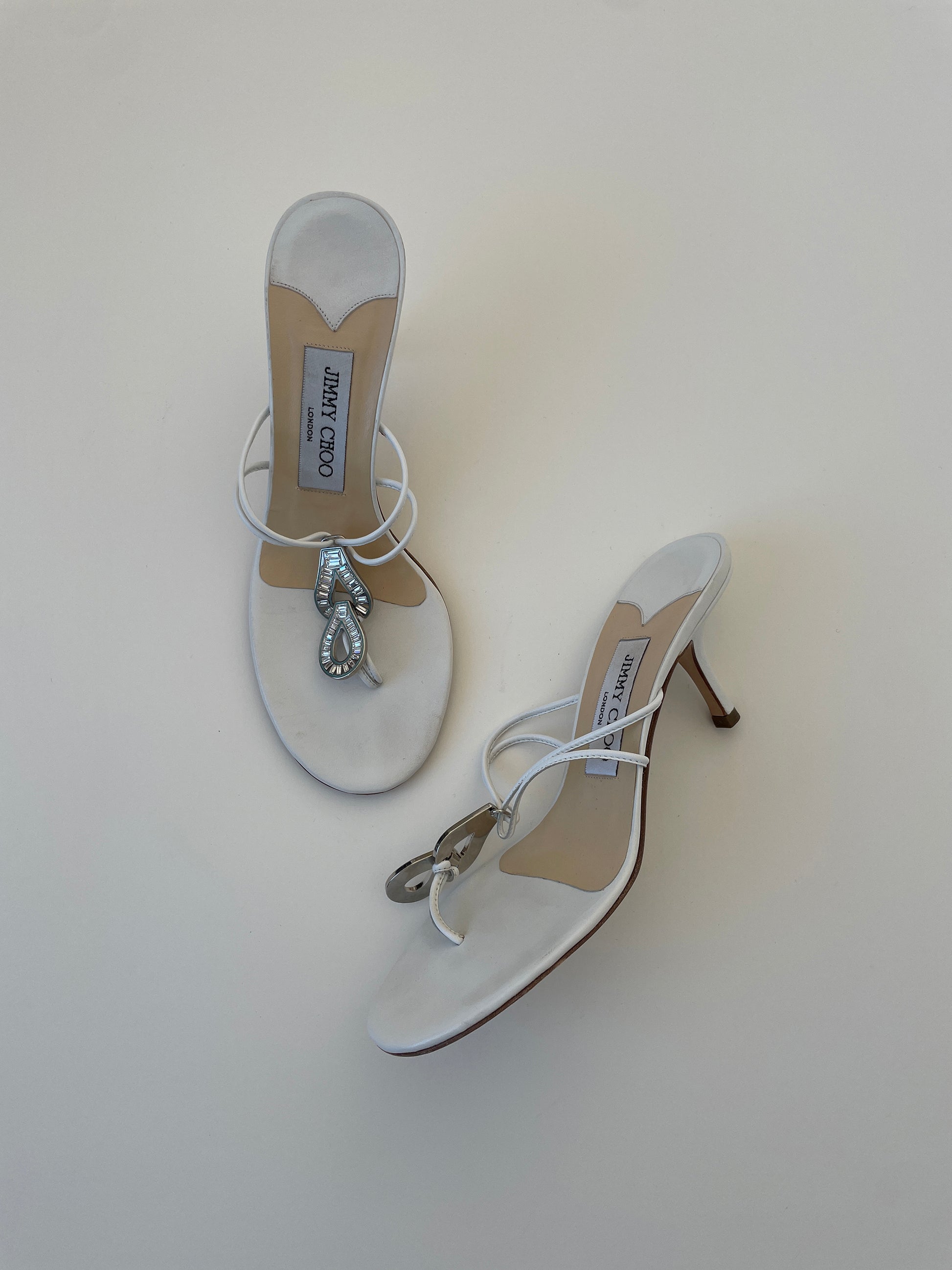 Vintage Jimmy Choo 2000s white skinny thong kitten heels