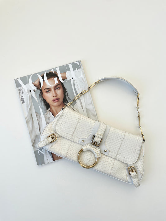 Vintage Dolce & Gabbana 2000s white python O-Ring baguette bag