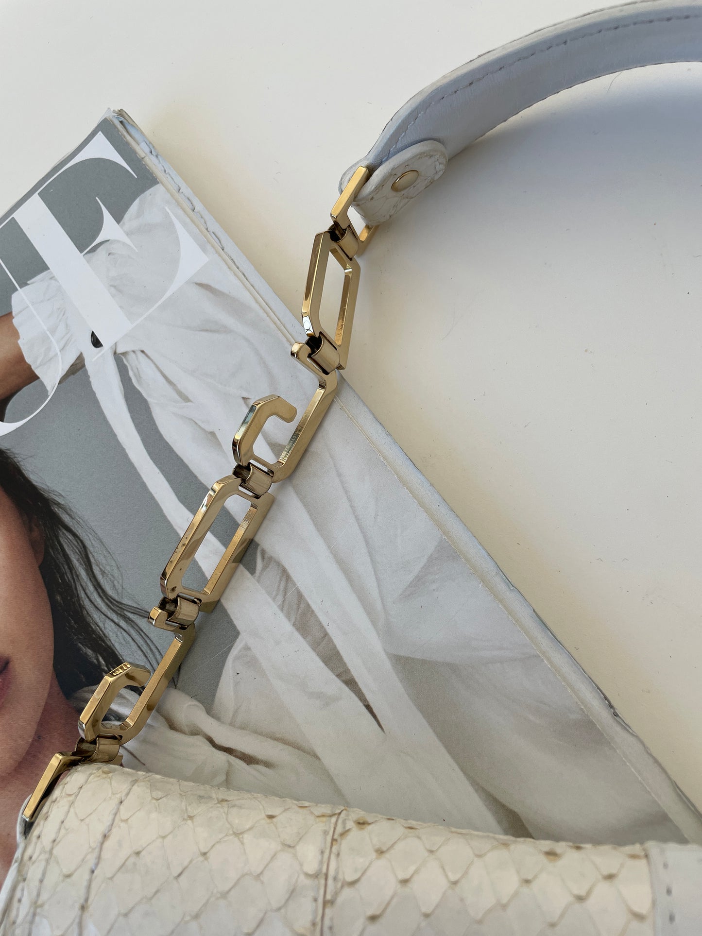 Vintage Dolce & Gabbana 2000s white python O-Ring baguette bag