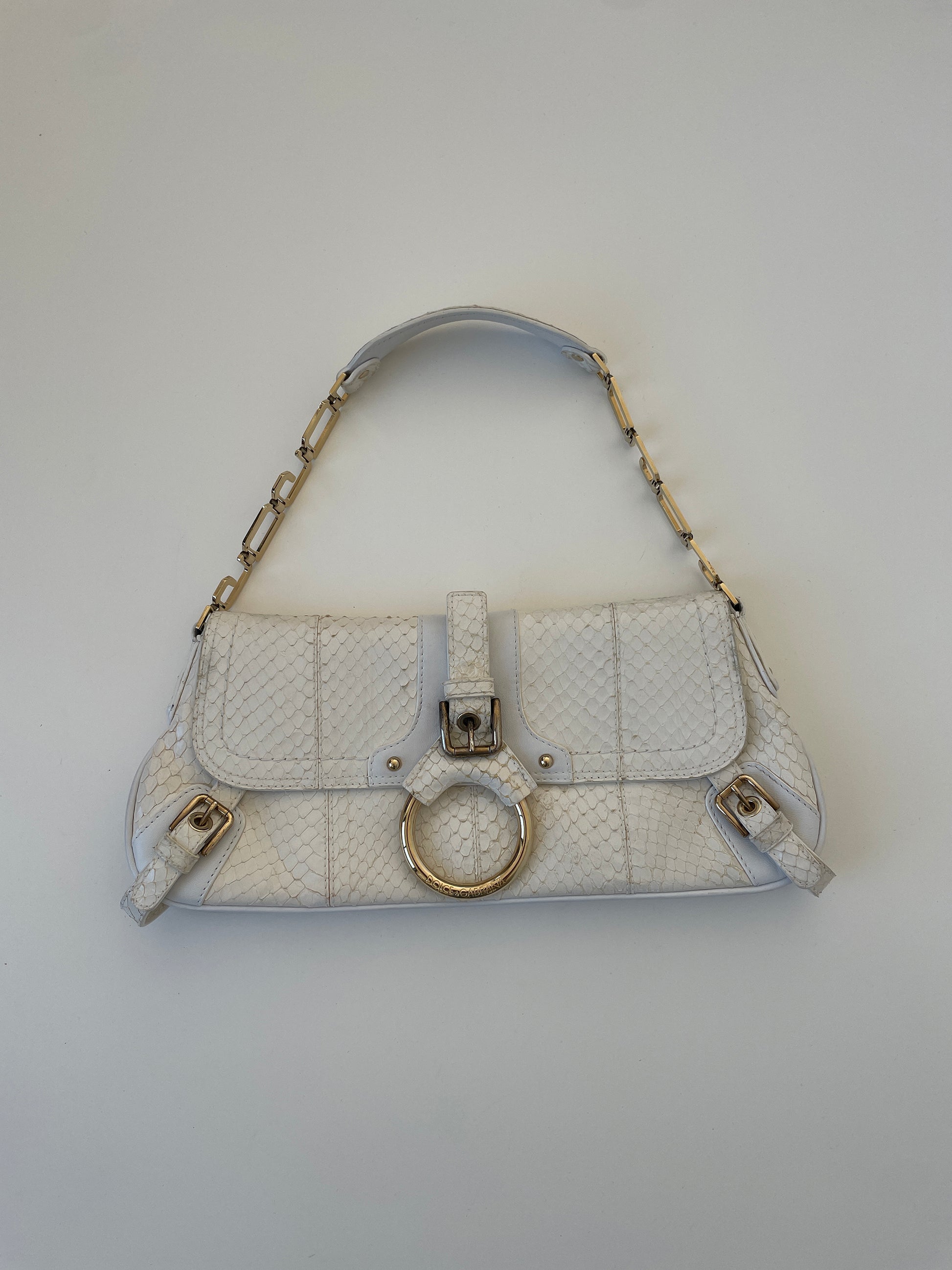 Vintage Dolce & Gabbana 2000s white python O-Ring baguette bag