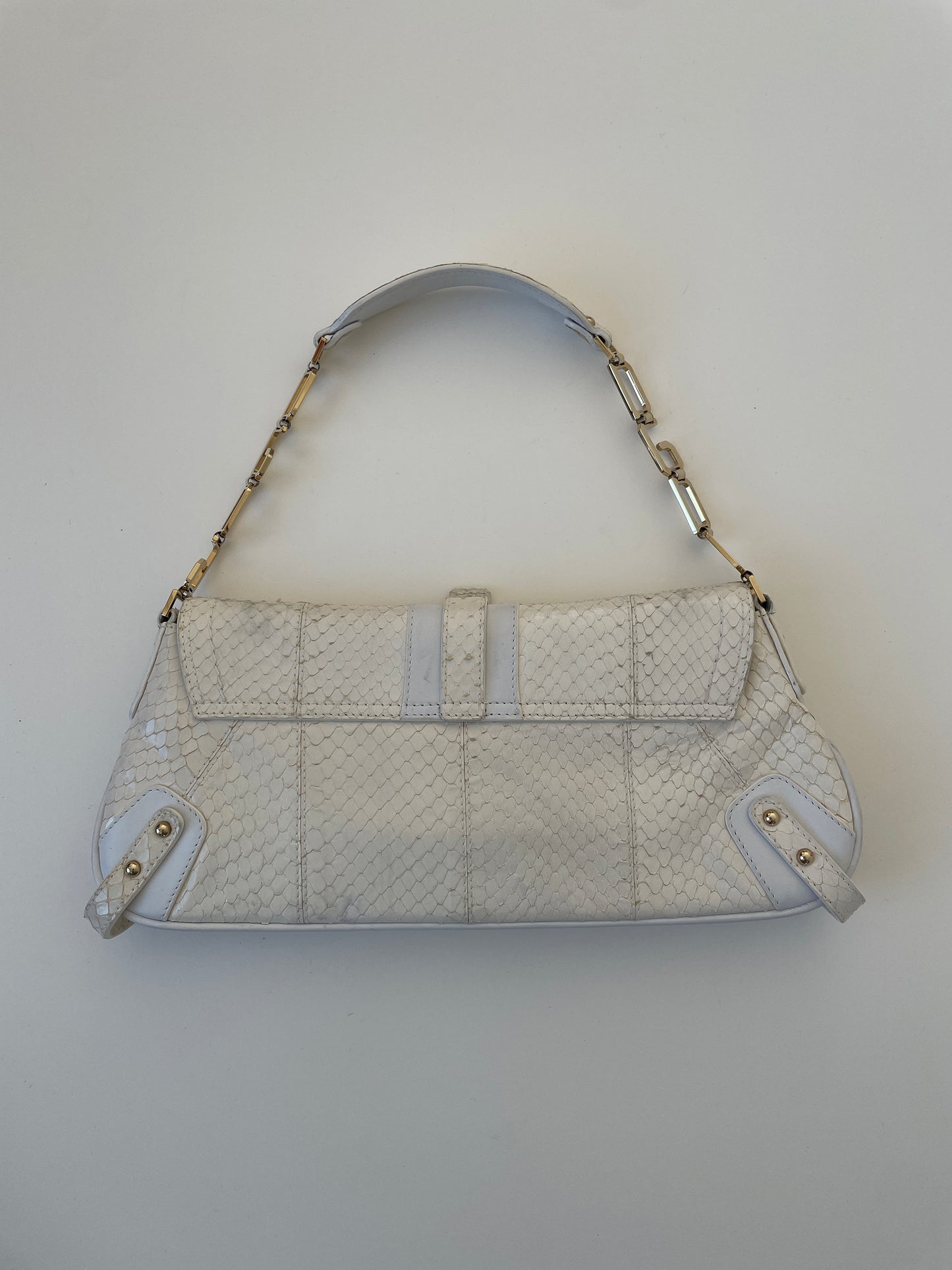 Dolce & Gabbana 2000s white python O-Ring baguette bag