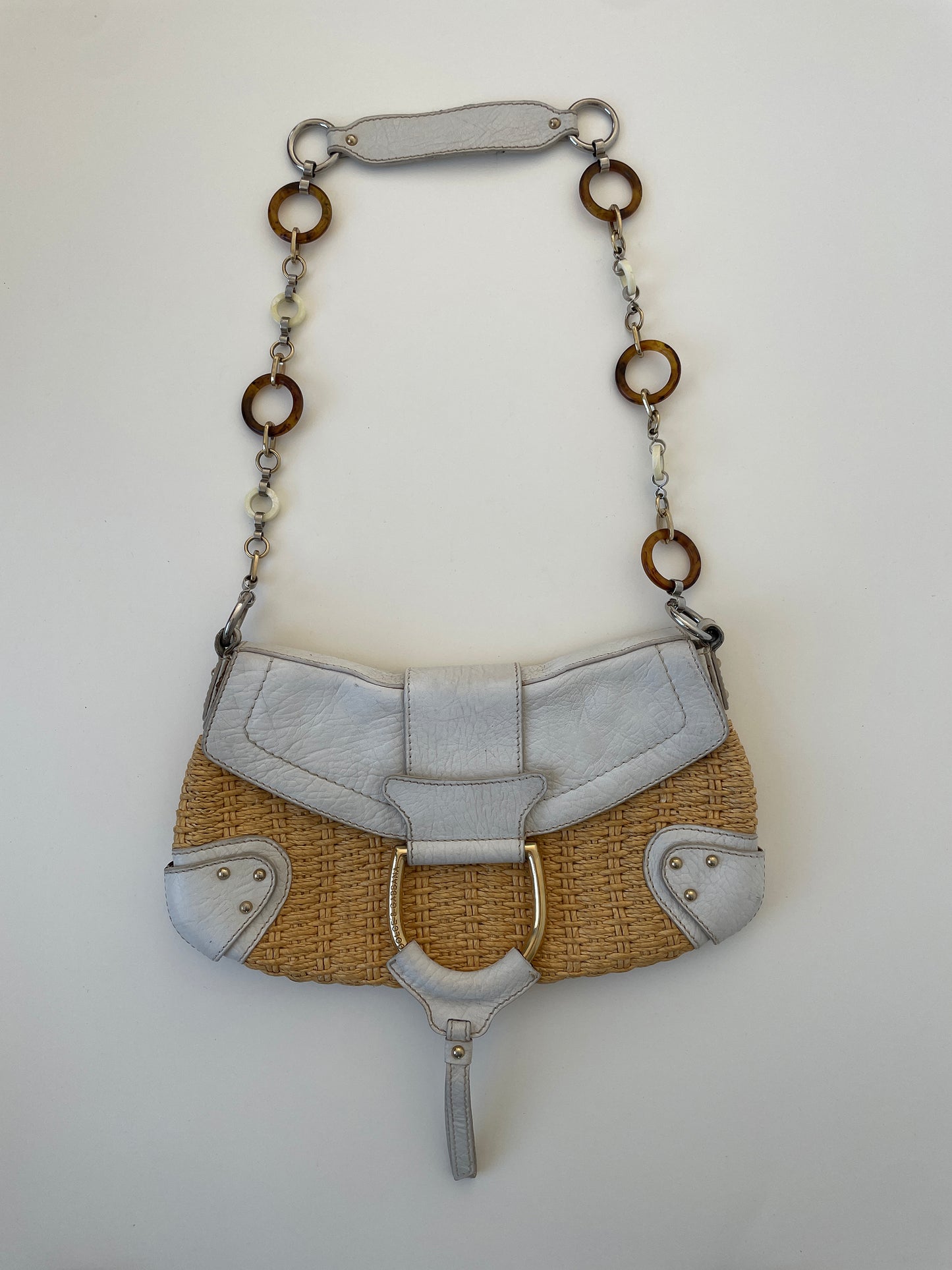 Vintage Dolce & Gabbana O-Ring SS 2005 XL white raffia baguette bag