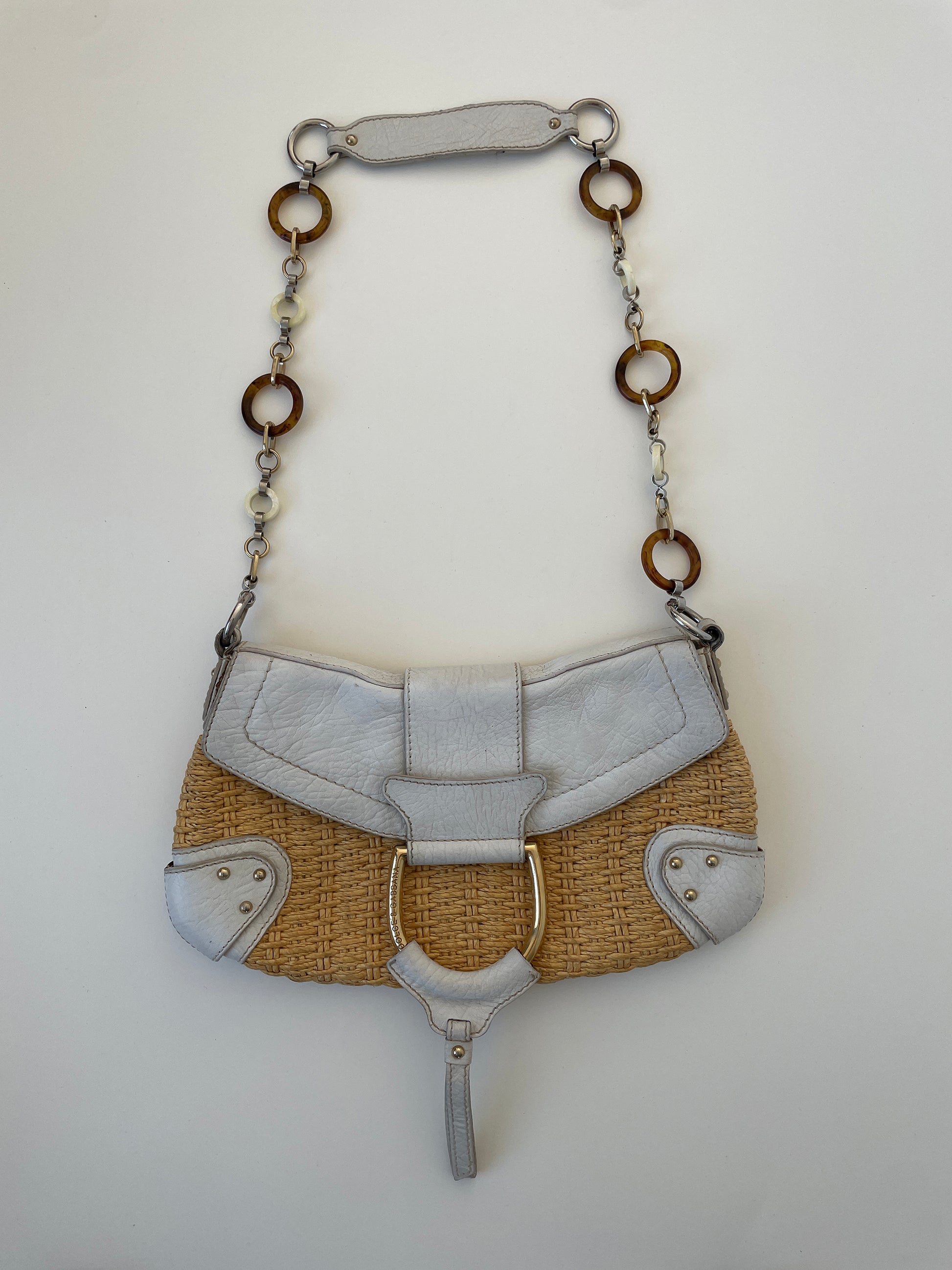 Vintage Dolce & Gabbana O-Ring SS 2005 XL white raffia baguette bag