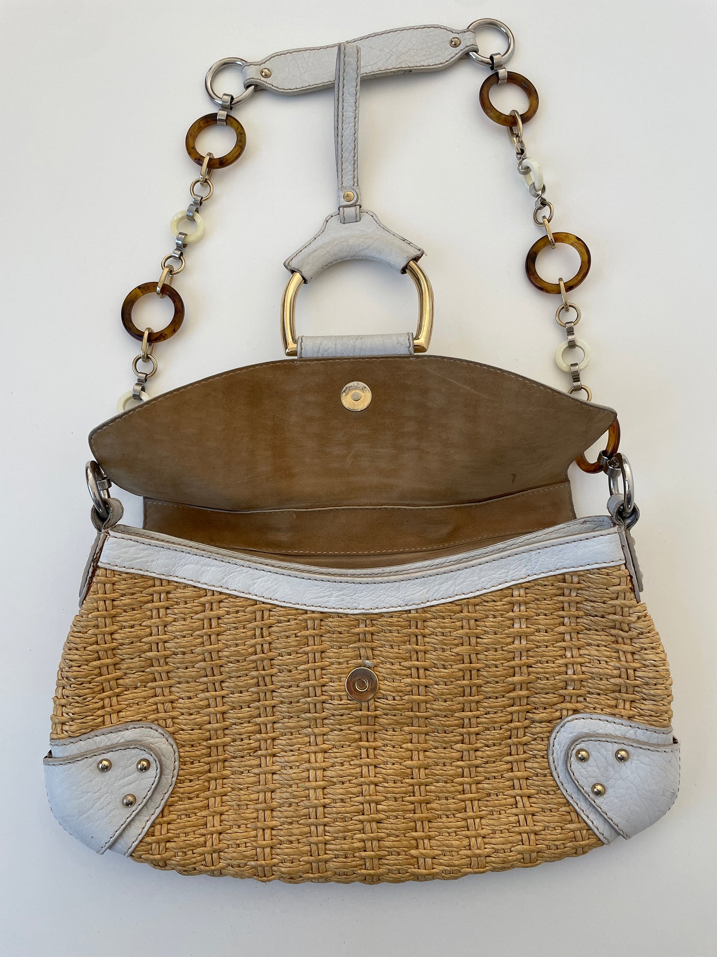 Dolce & Gabbana S/S 2005 raffia white O-Ring XL baguette bag