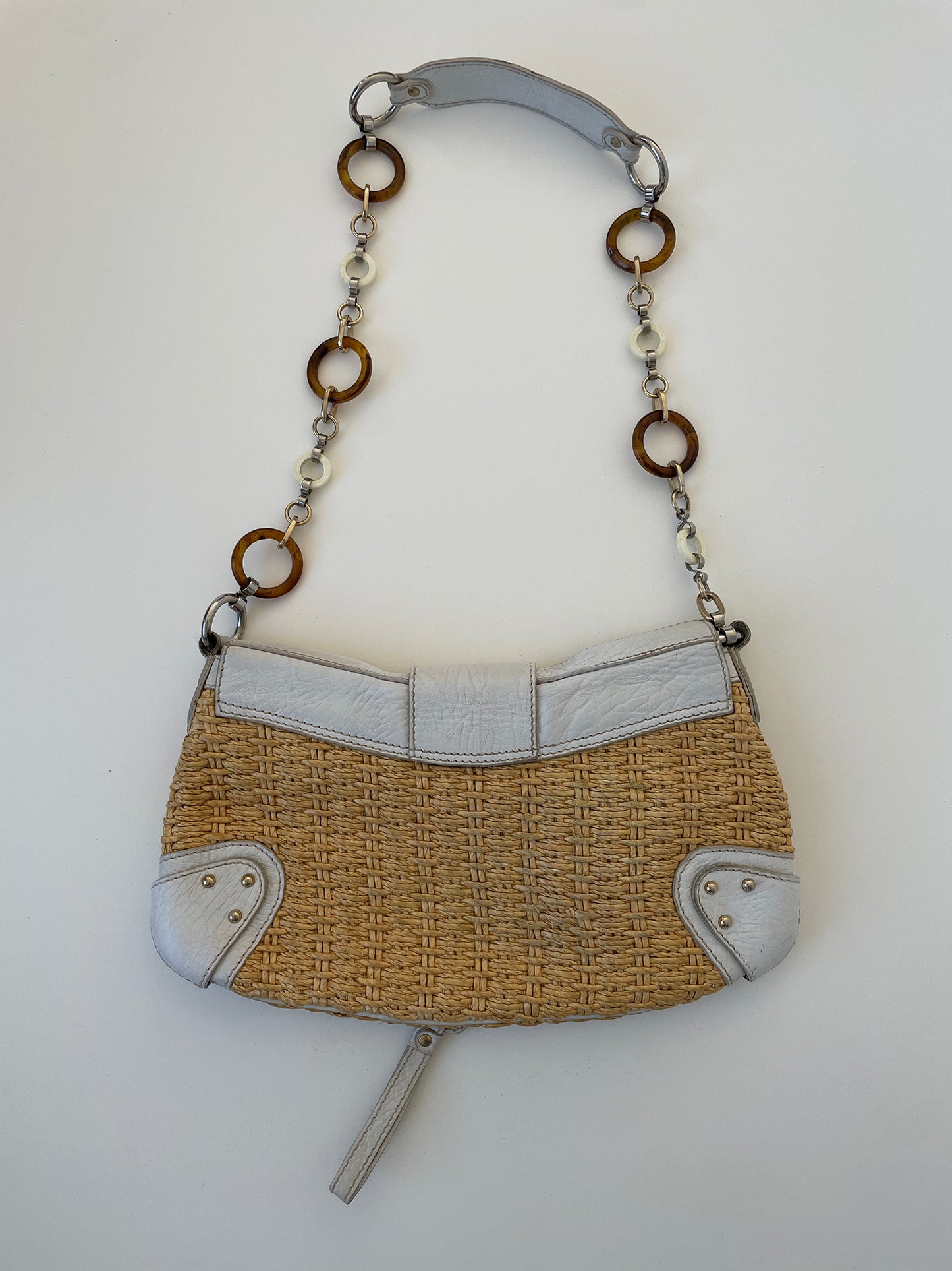 Dolce & Gabbana S/S 2005 raffia white O-Ring XL baguette bag