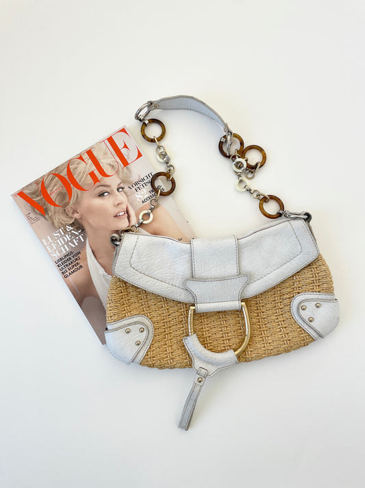 Vintage Dolce & Gabbana O-Ring SS 2005 XL white raffia baguette bag