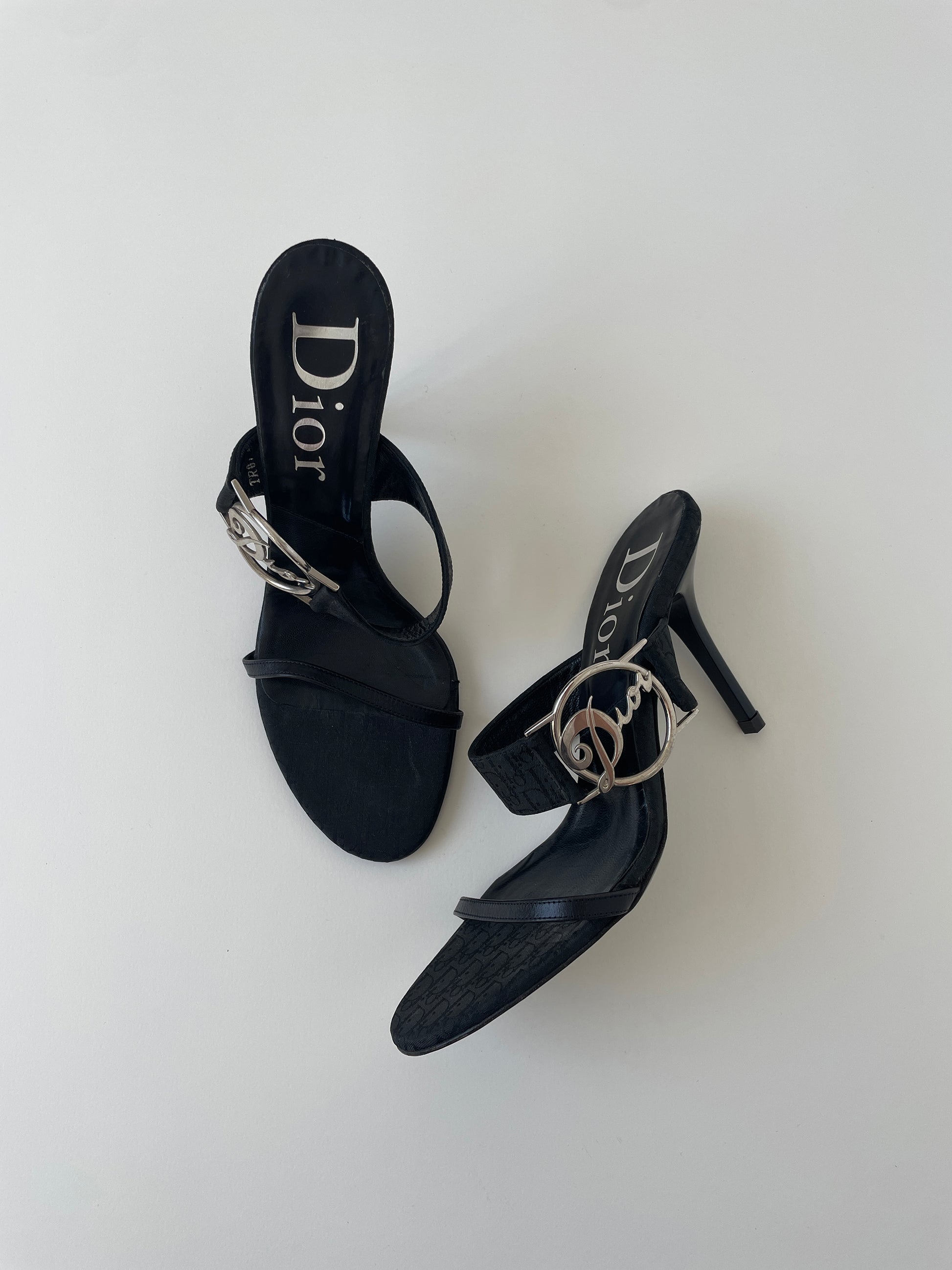 Iconic vintage Christian Dior by John Galliano black monogram heels with chunky silver logo detail