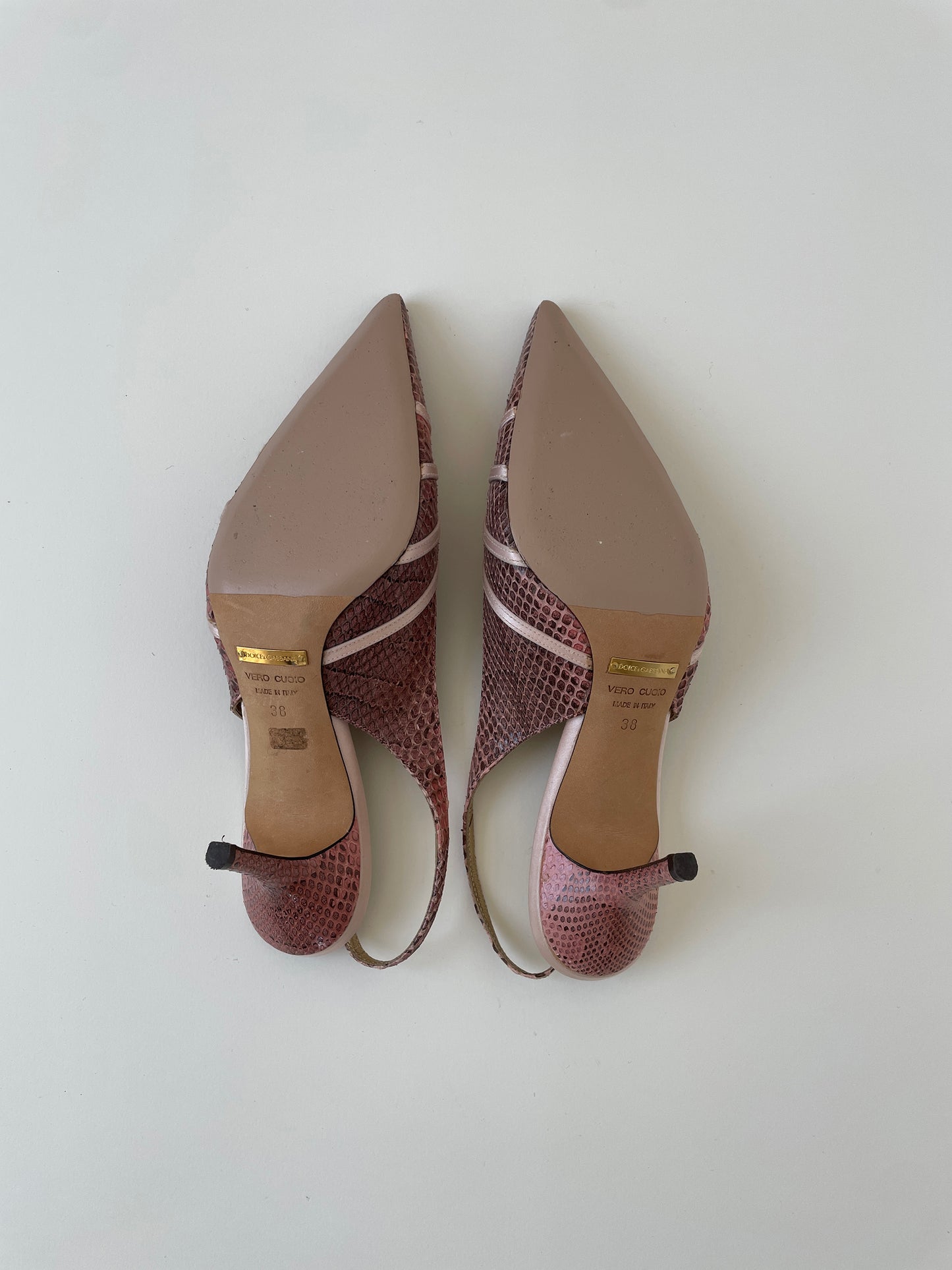 Dolce & Gabbana 2000s rose silk python slingbacks (EU 38 / US 7.5)