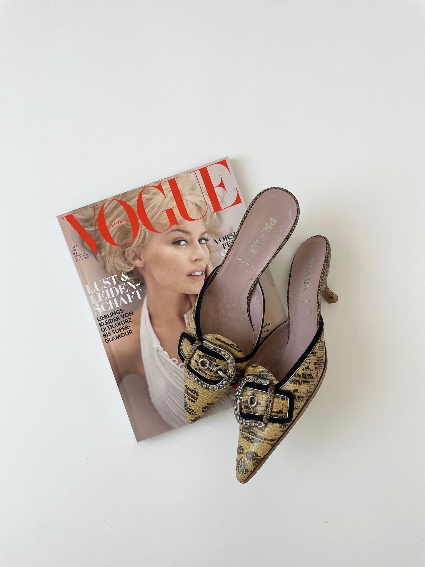 Vintage Prada 2000s python western buckle kitten heel mules