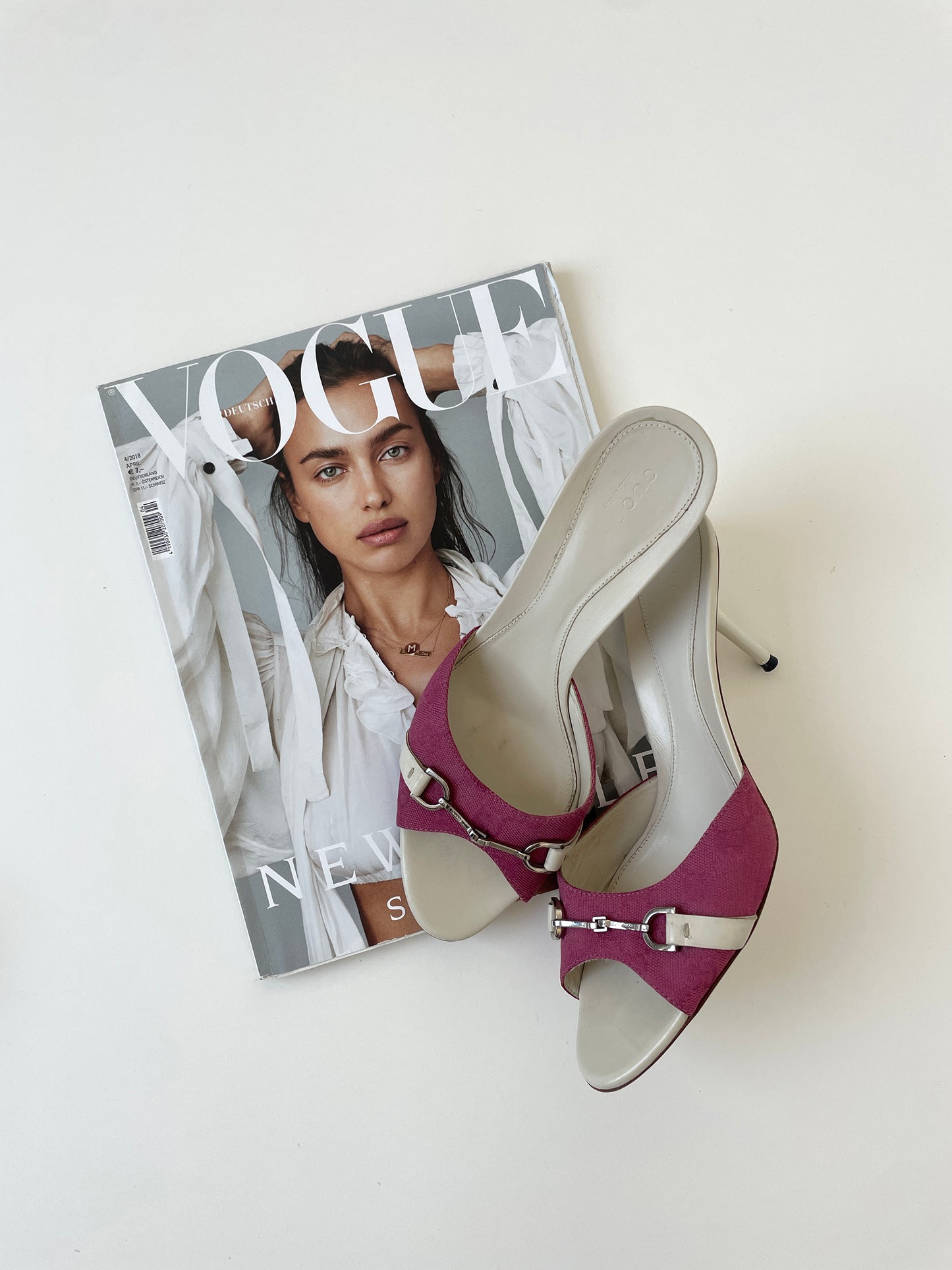 Vintage Gucci by Tom Ford raspberry monogram heels with silver slim horsebit details