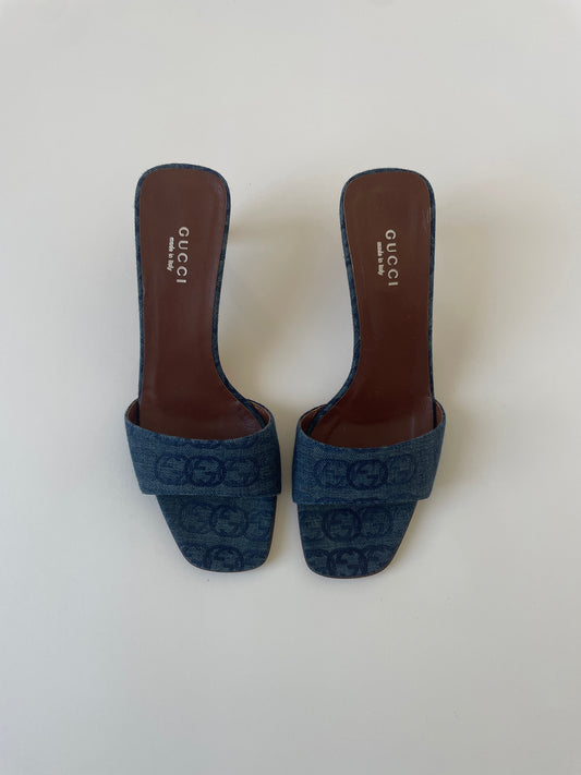 Vintage Gucci by Tom Ford denim GG interlocking monogram kitten heel