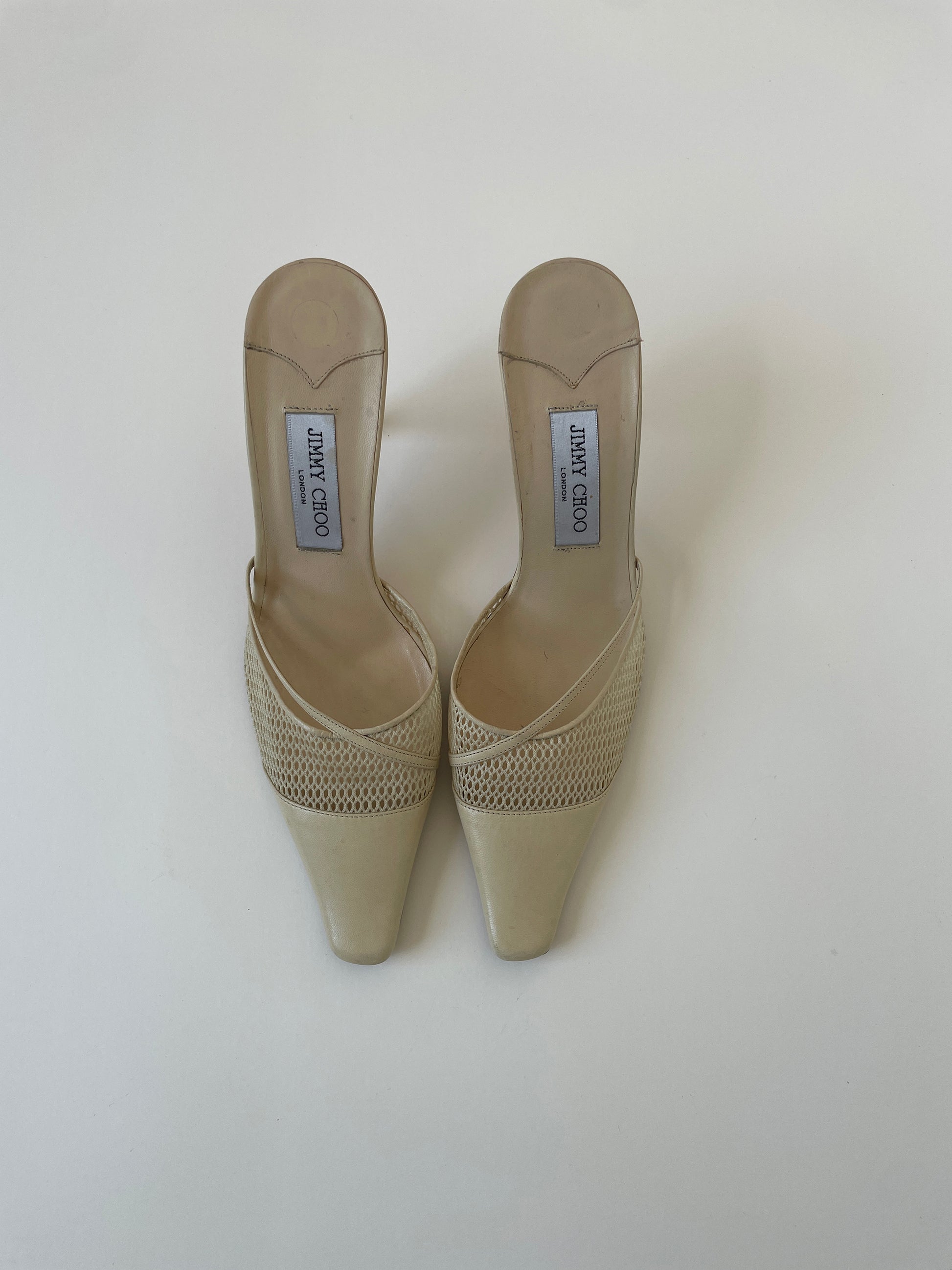 Vintage Jimmy Choo 2000s mesh mules in a ivory shade