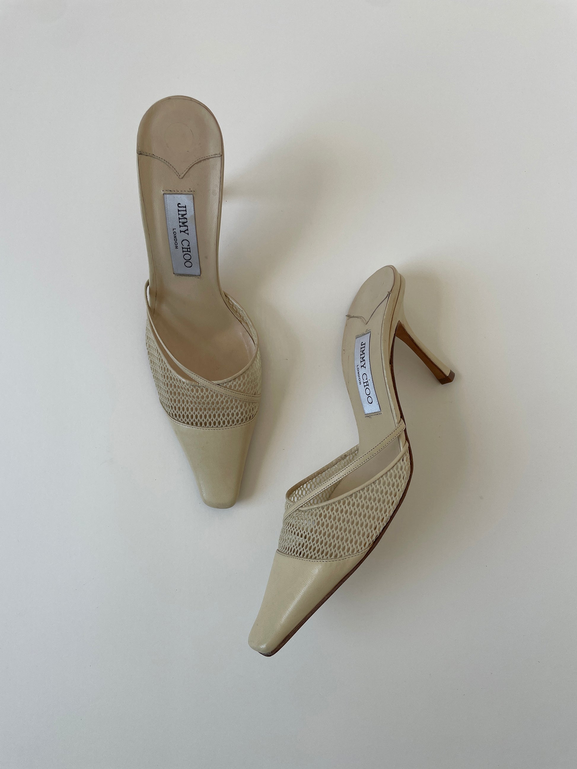 Vintage Jimmy Choo 2000s mesh mules in a ivory shade