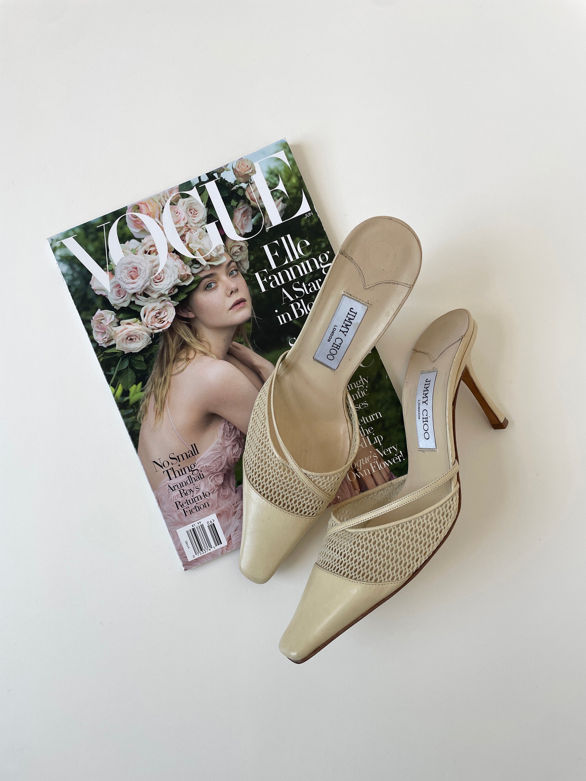 Vintage Jimmy Choo 2000s mesh mules in a ivory shade