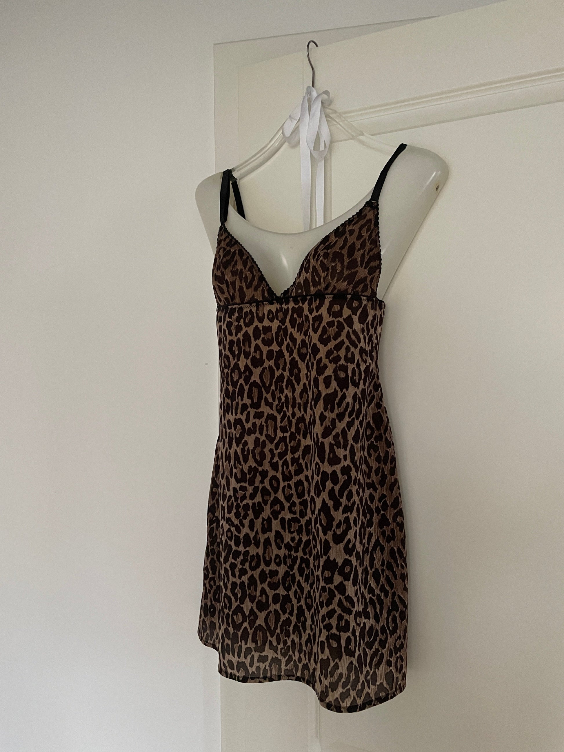 Vintage Dolce & Gabbana 2000s glittery sheer leopard mini slip dress