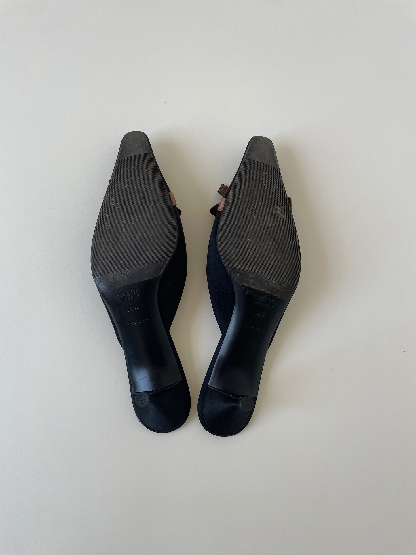 Prada 2000s black silk bow mules (EU 38,5 / US 8)