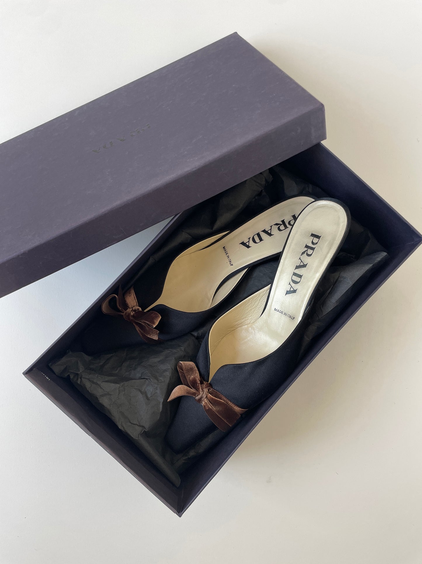 Prada 2000s black silk bow mules (EU 38,5 / US 8)