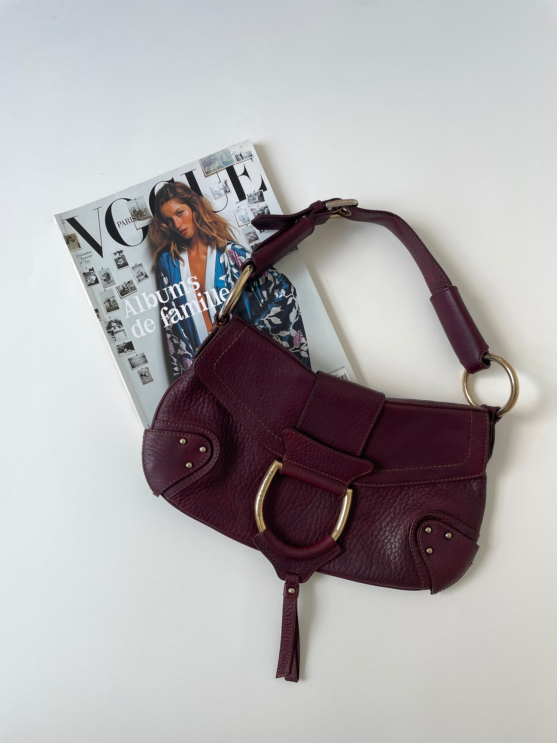 Vintage Dolce & Gabbana 2000s brown-purple XL baguette bag.