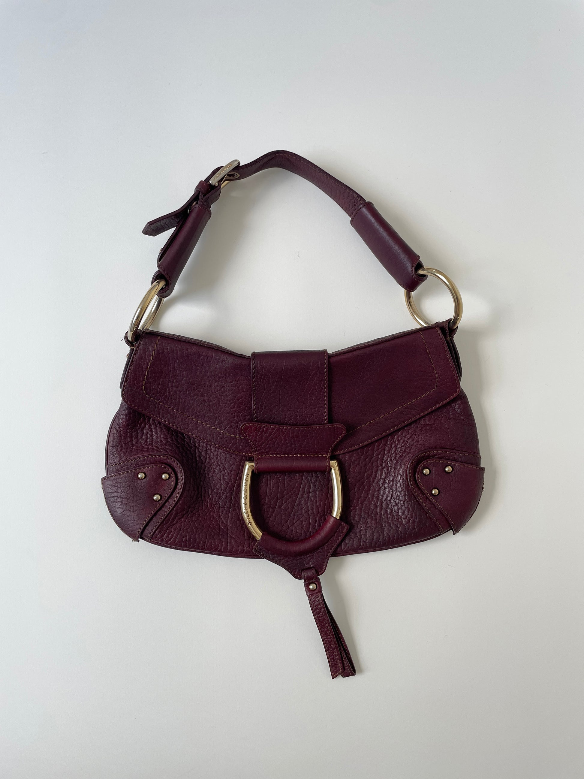 Vintage Dolce & Gabbana 2000s brown-purple XL baguette bag.