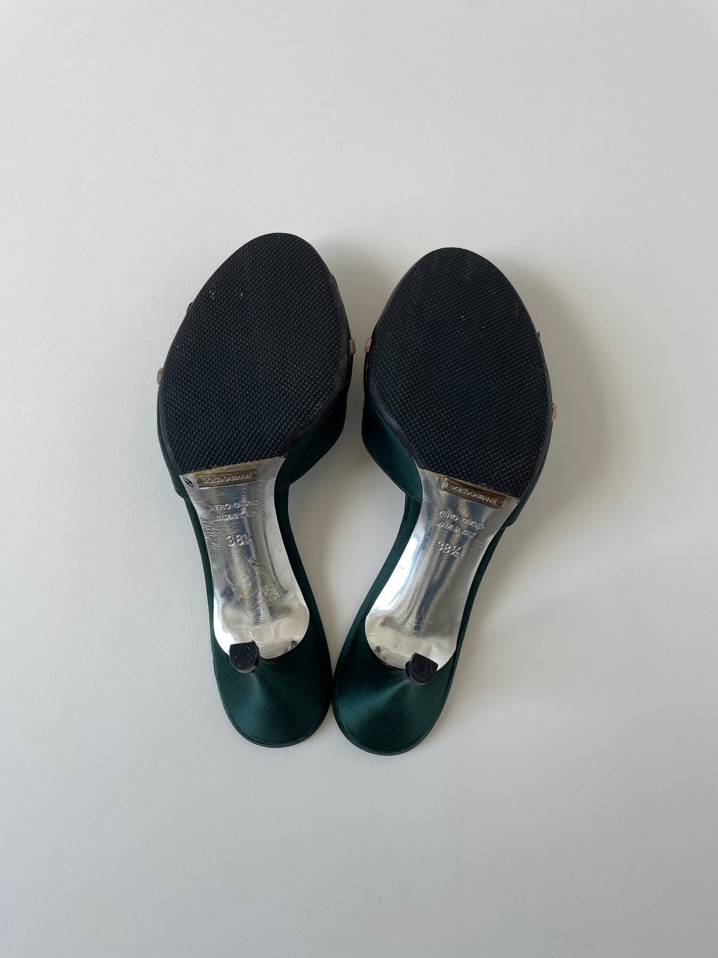 Dolce & Gabbana 2000s emerald satin rhinestone flower heels (EU 38,5 / US 8)