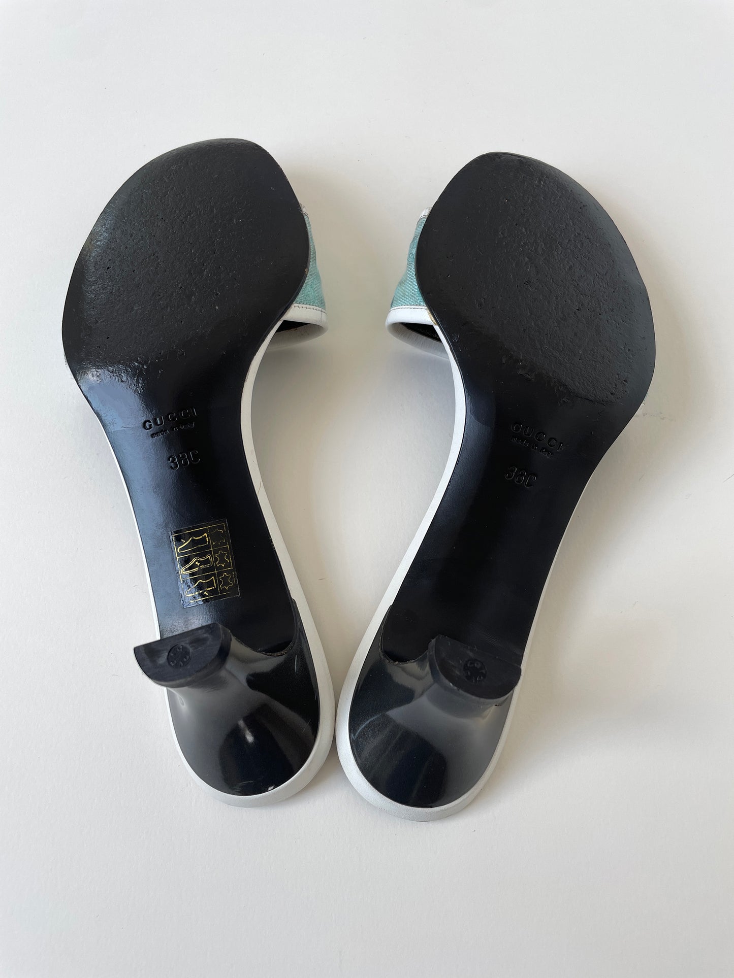 Gucci 2000s by Tom Ford light blue monogram sandal heels (EU 38 / US 7.5)