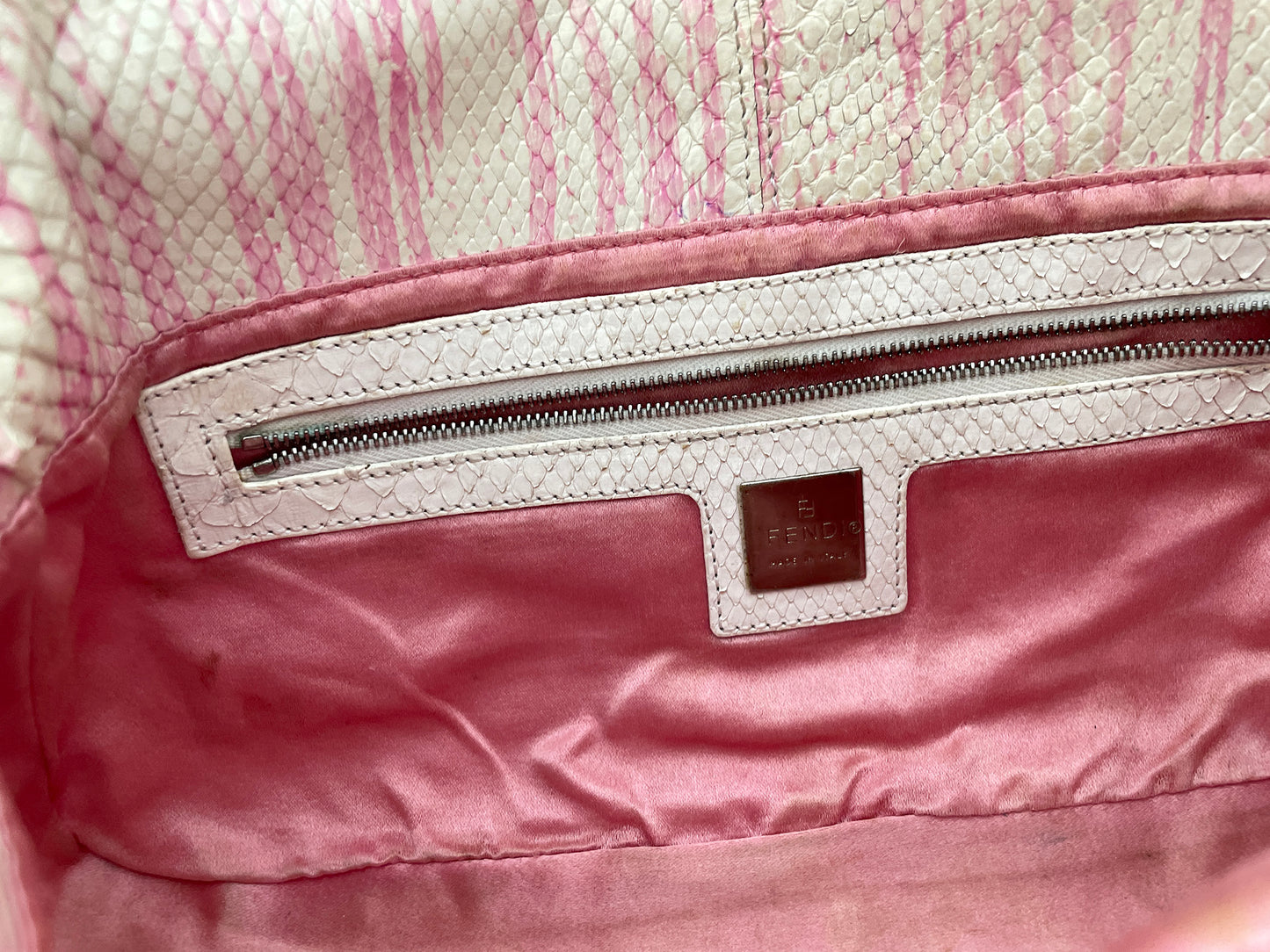 Fendi 2000s white pink python baguette bag