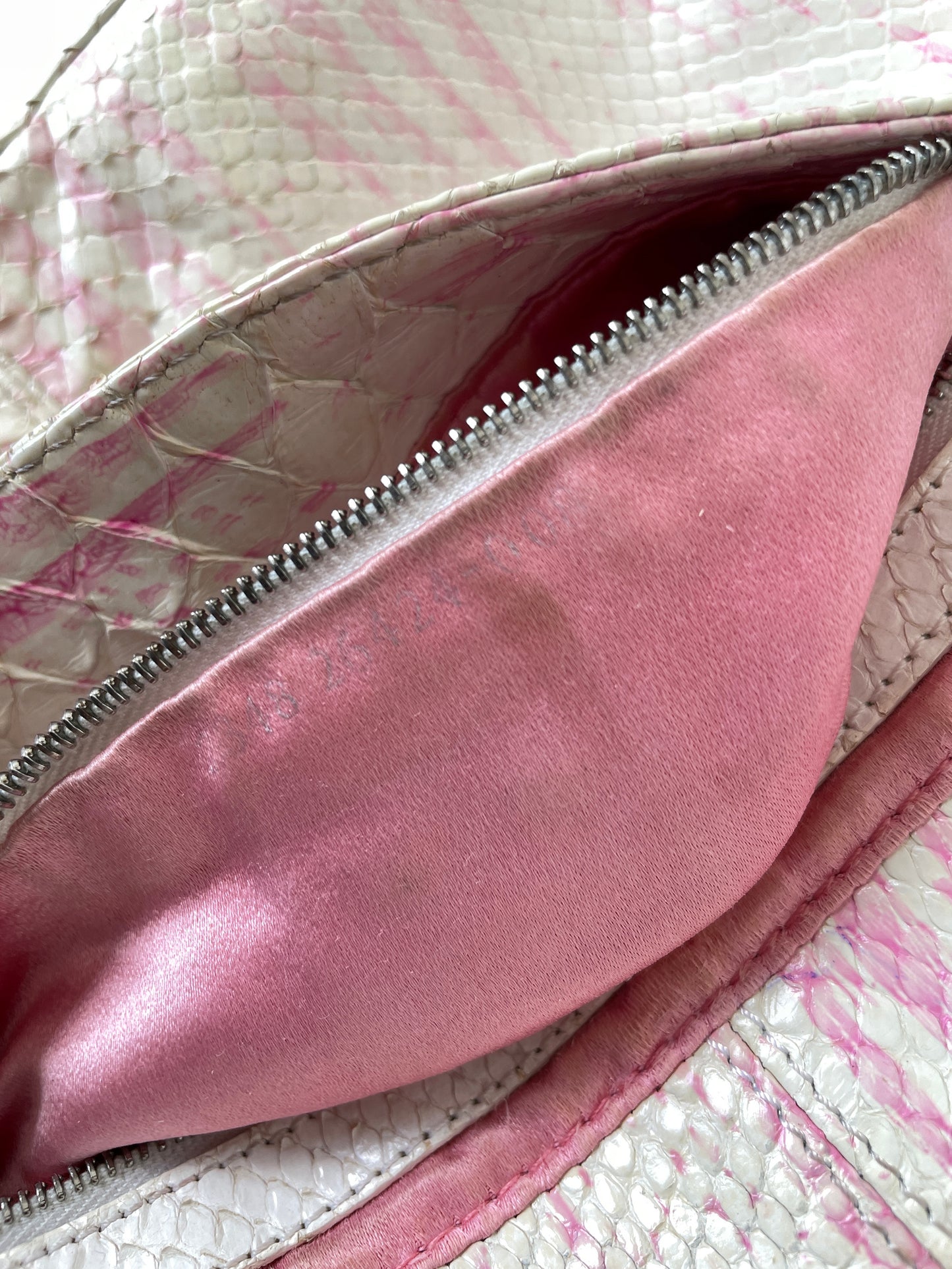 Fendi 2000s white pink python baguette bag
