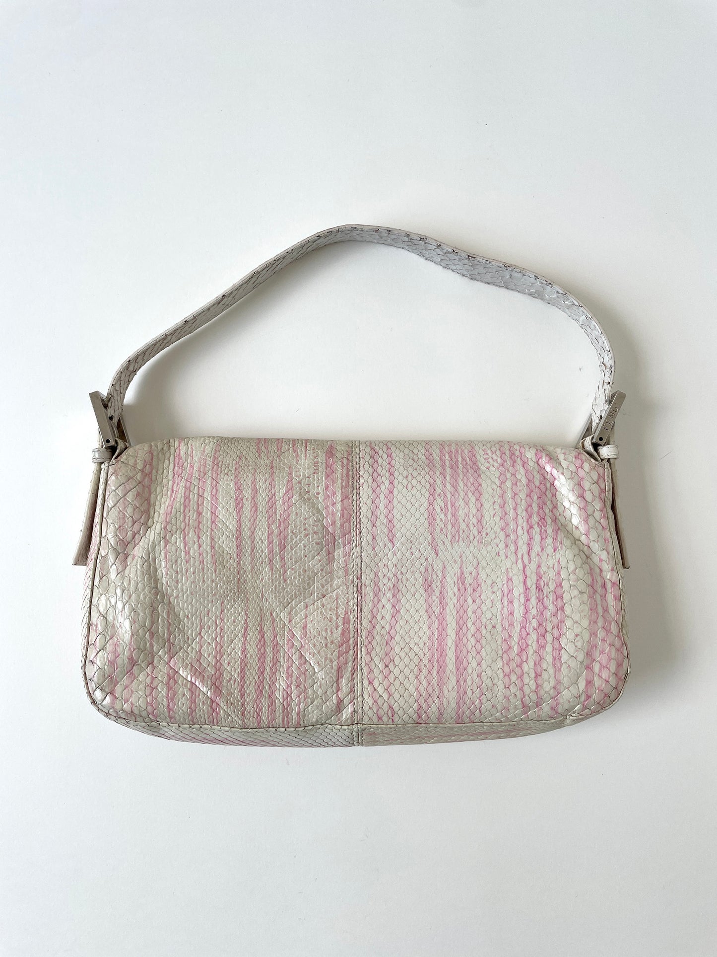 Fendi 2000s white pink python baguette bag