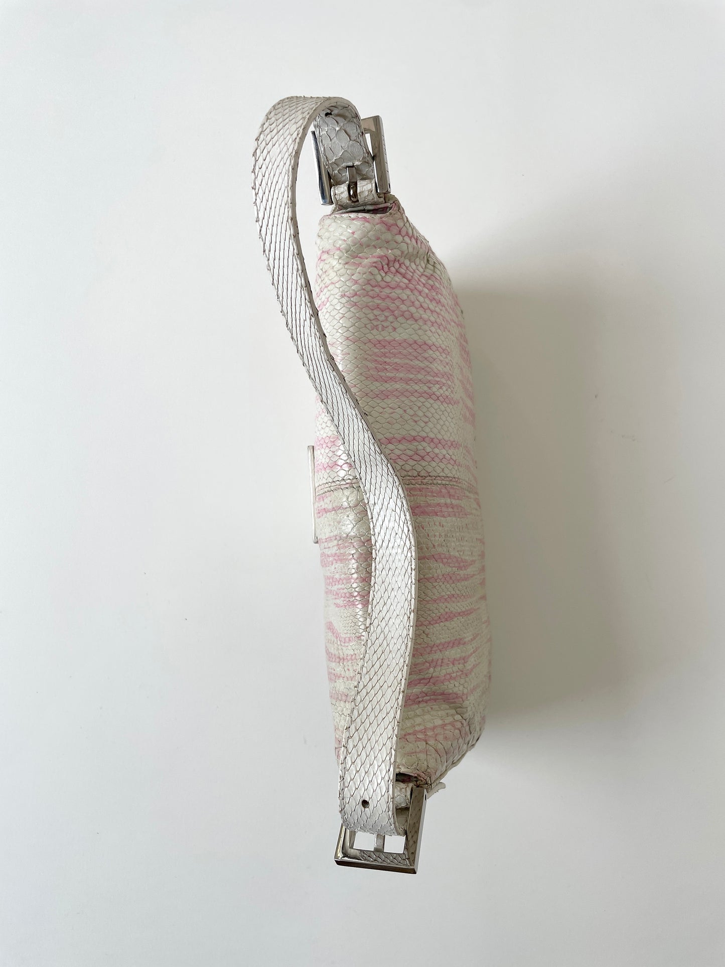 Fendi 2000s white pink python baguette bag