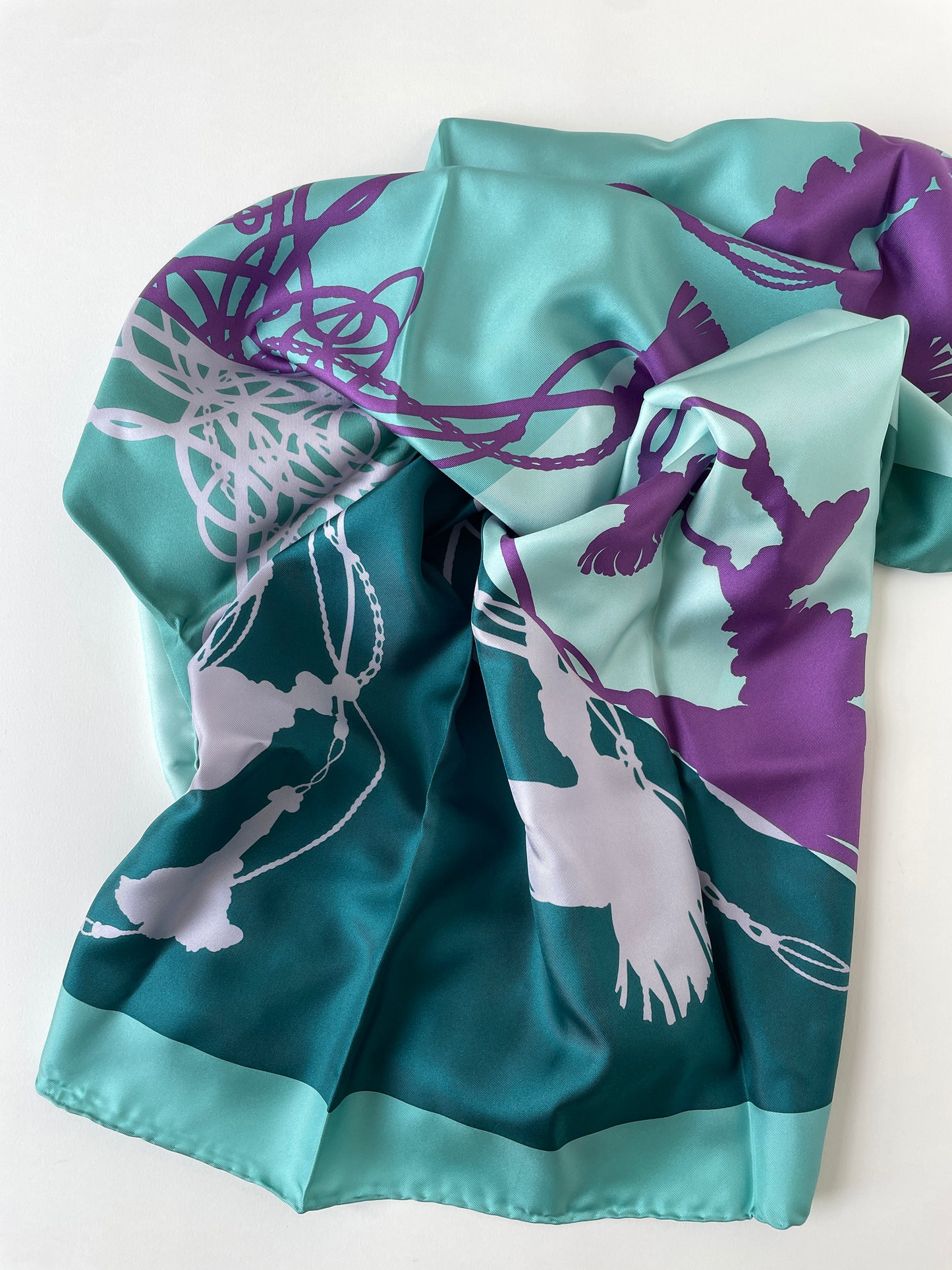 Gucci 2000s sea blue tassle silk scarf carre UNWORN