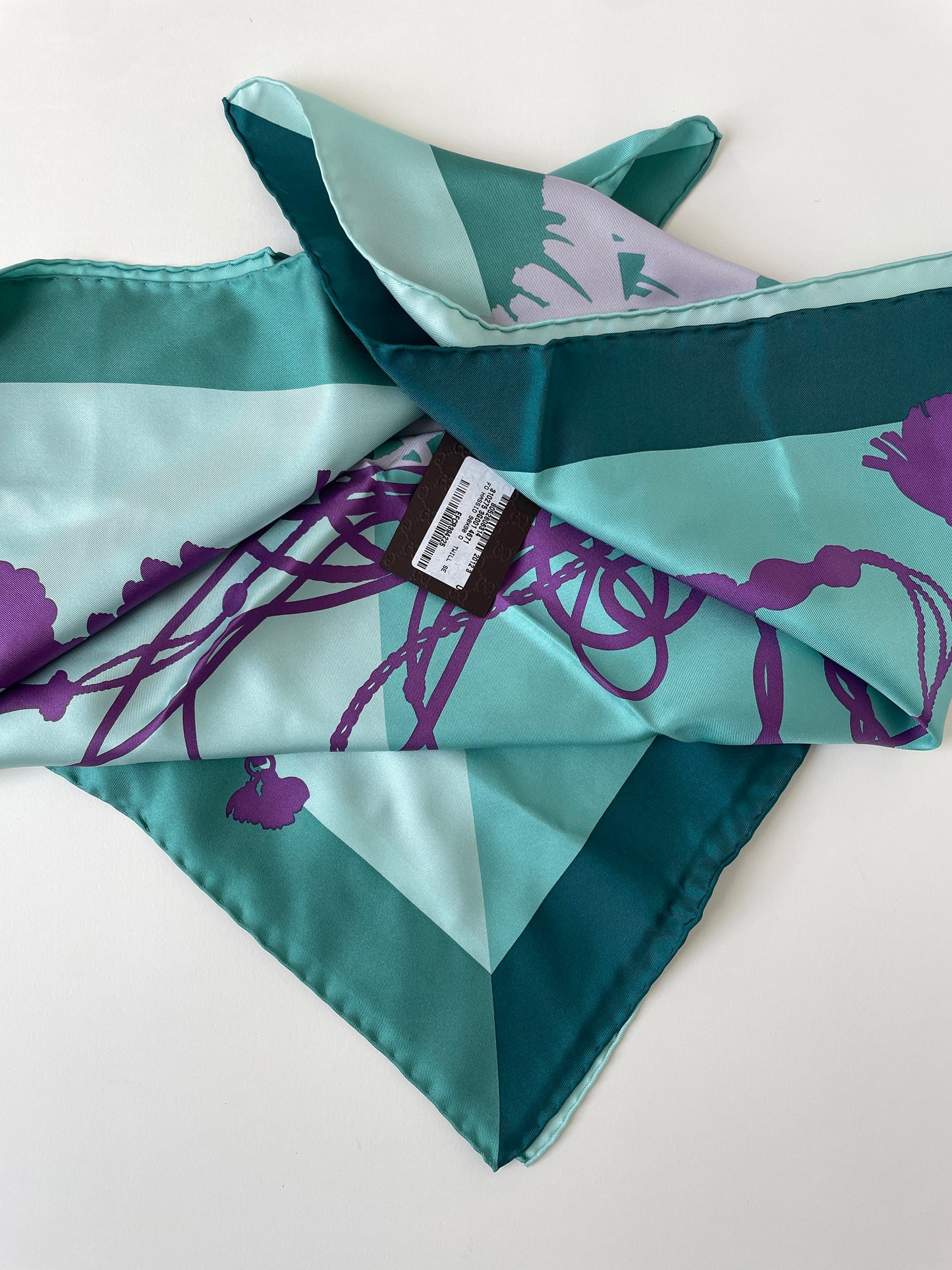 Gucci 2000s sea blue tassle silk scarf carre UNWORN