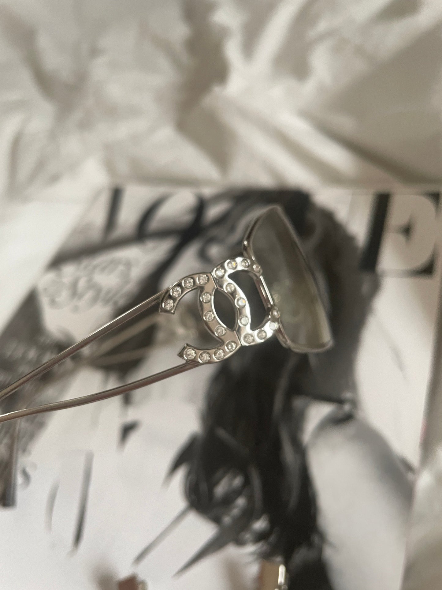 Chanel 2000s rhinestone shield sunglasses