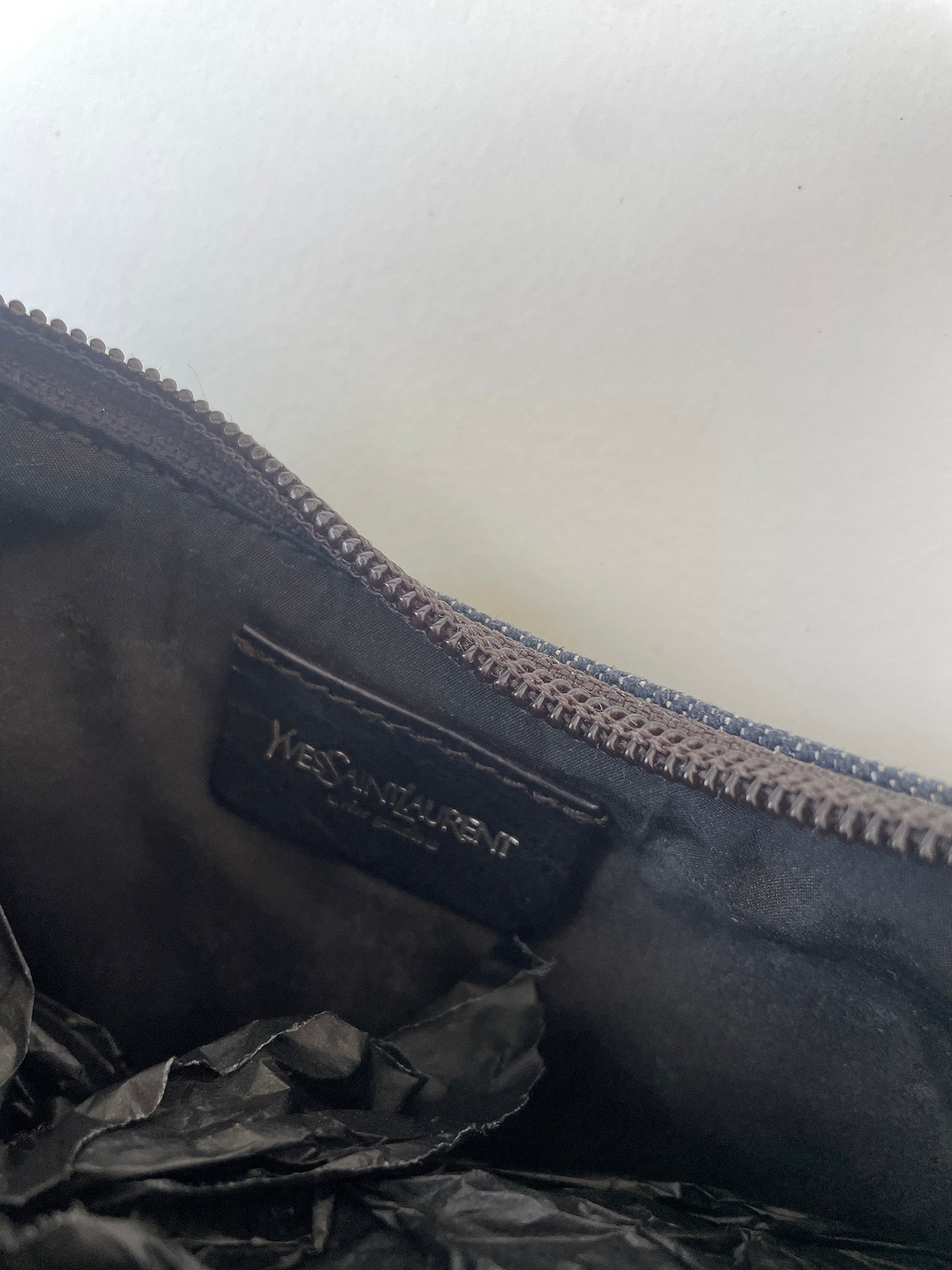 YSL by Tom Ford 2000s denim mini mombasa baguette bag