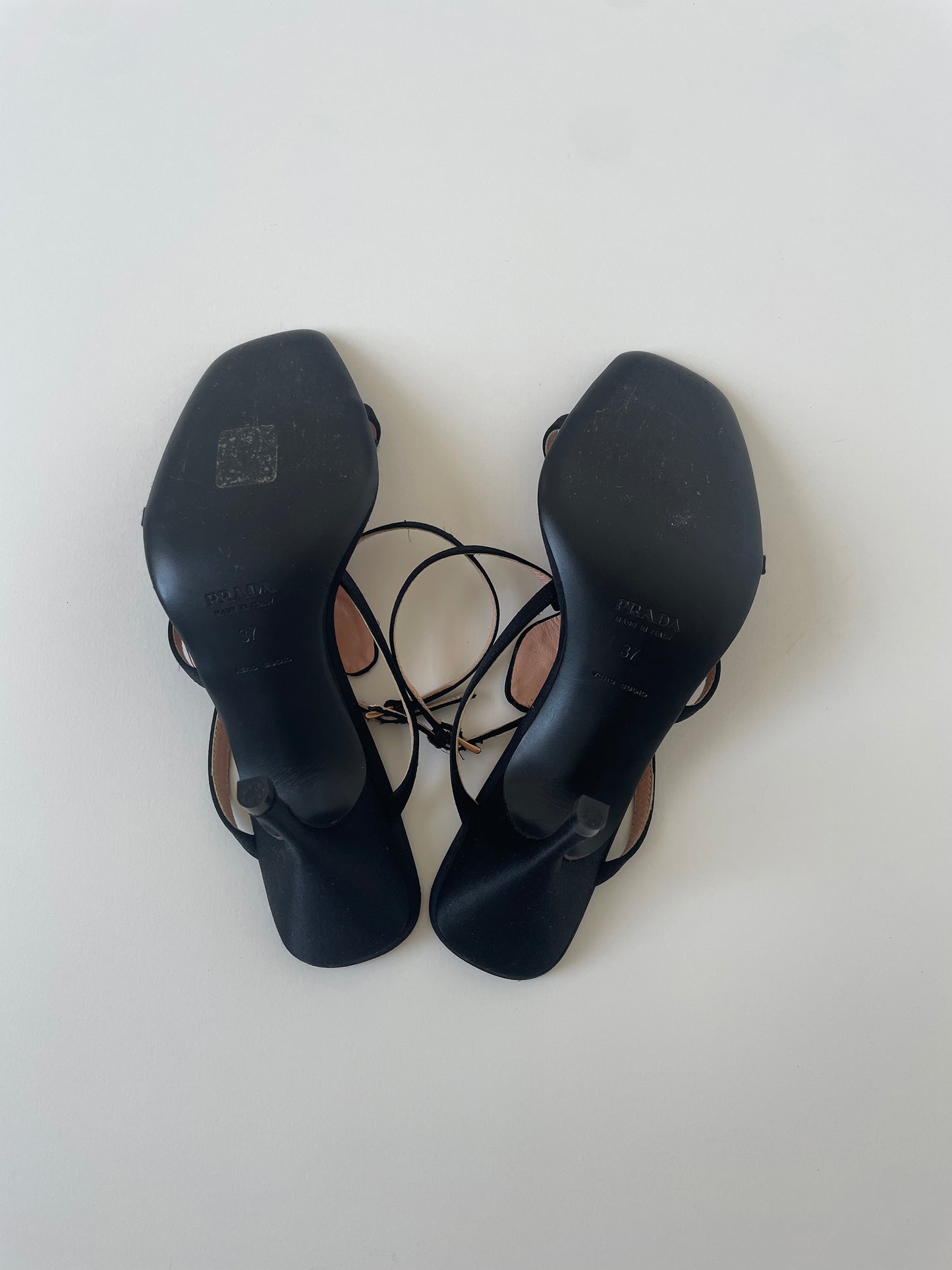 Prada 1990s iconic black silk roses sandal heels (EU 37 / US 6.5)