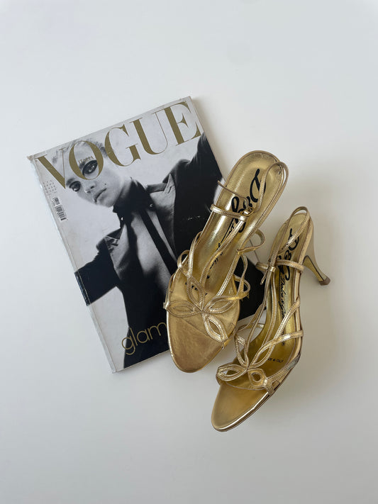 Dolce & Gabbana 1990s golden butterfly kitten heel sandals UNWORN (EU 39 / US 8.5)