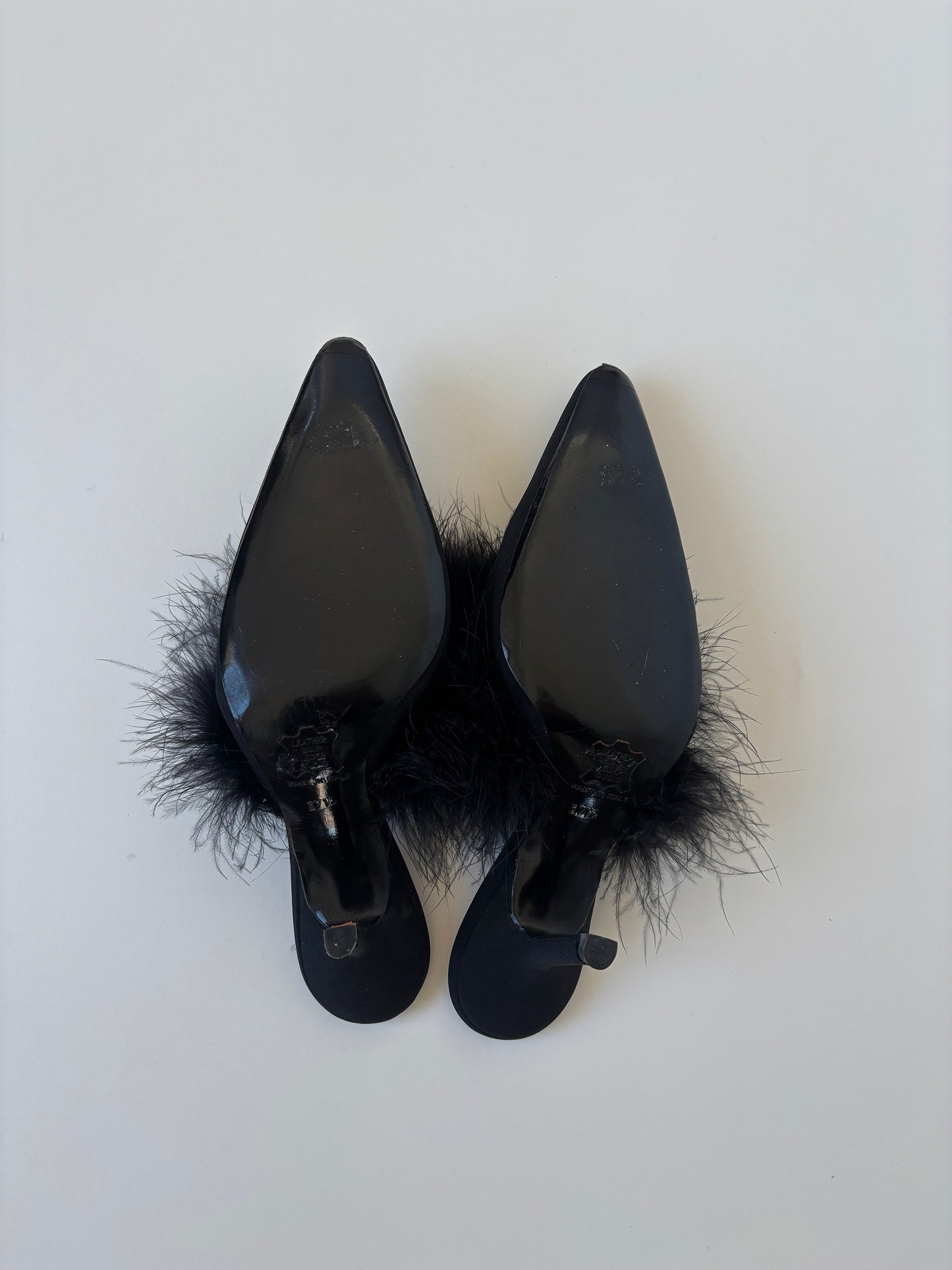 YSL 1990s black feather kitten heel mules UNWORN (EU 37,5 / US 7)