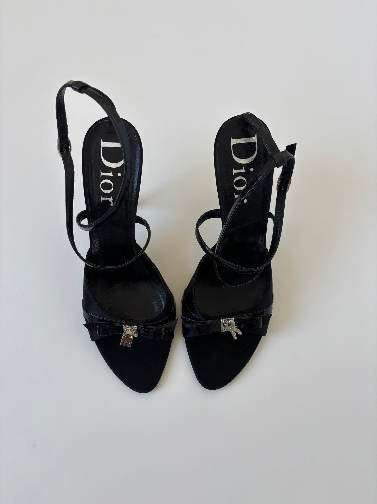 Vintage Christian Dior by John Galliano 2000s black heels with cute mini silver key lock charms