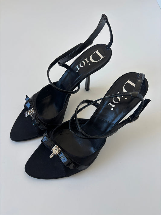 Vintage Christian Dior by John Galliano 2000s black heels with cute mini silver key lock charms