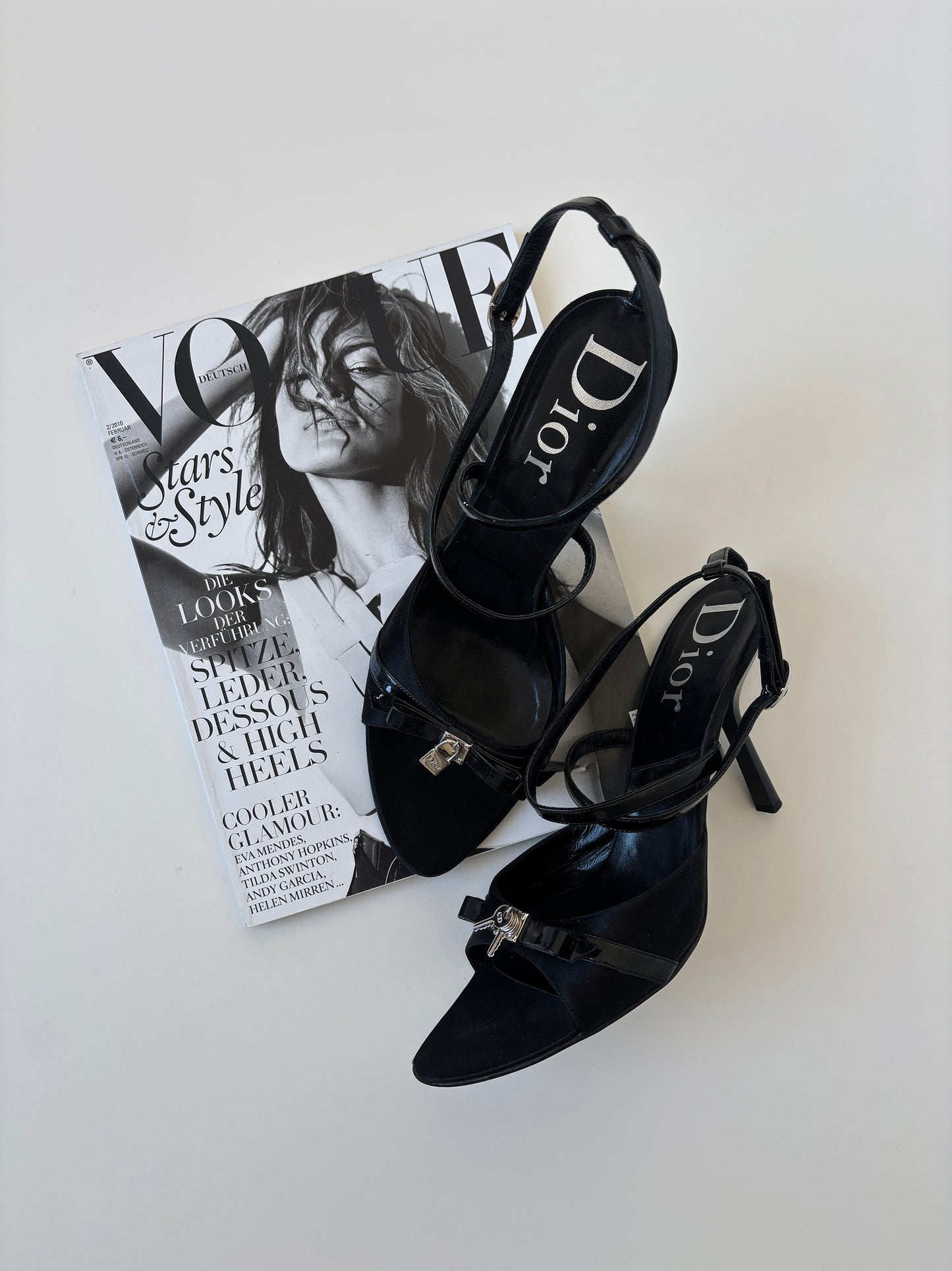 Vintage Christian Dior by John Galliano 2000s black heels with cute mini silver key lock charms