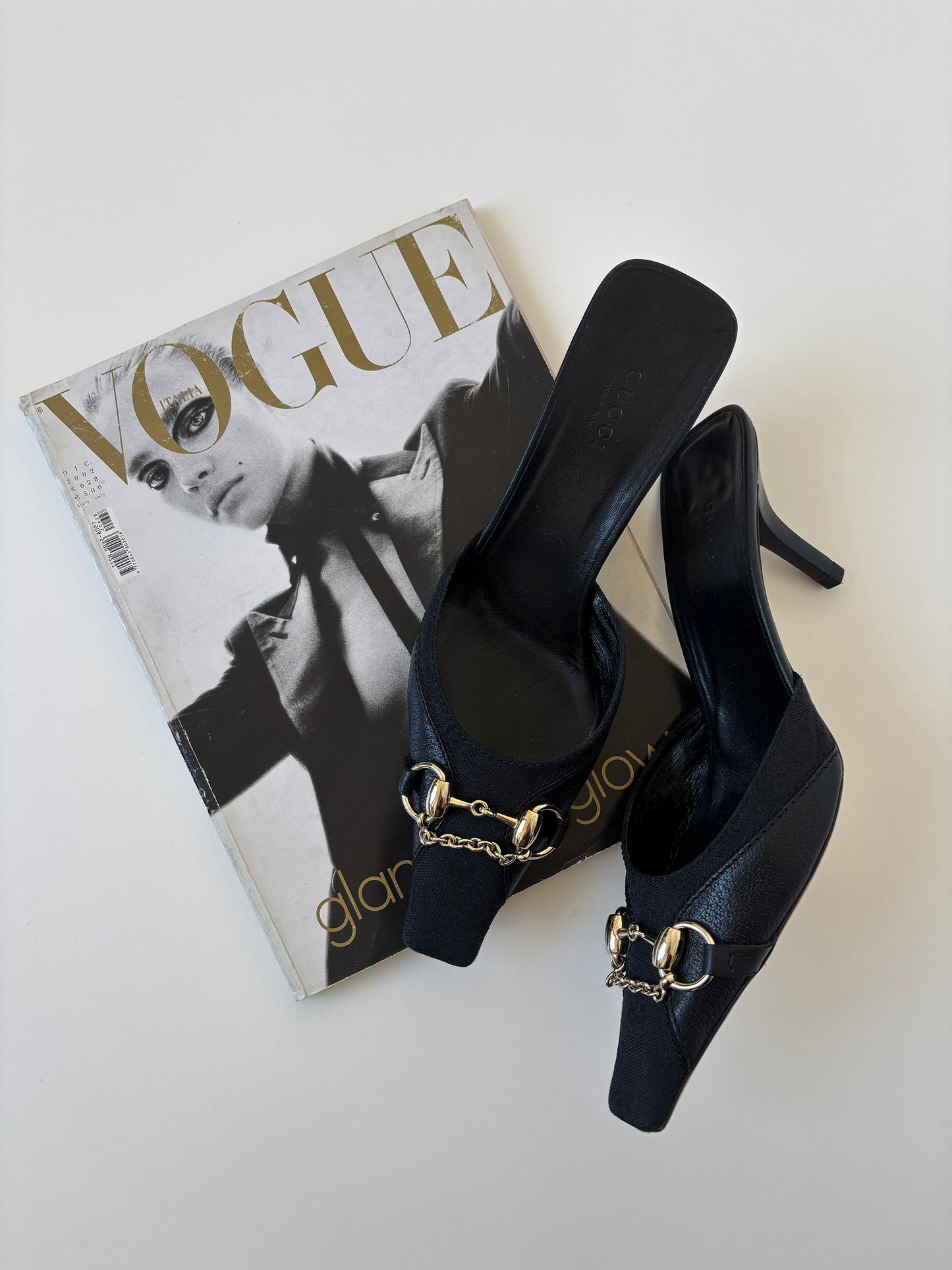 Vintage Gucci by Tom Ford 2000s black squared chain & monogram mules